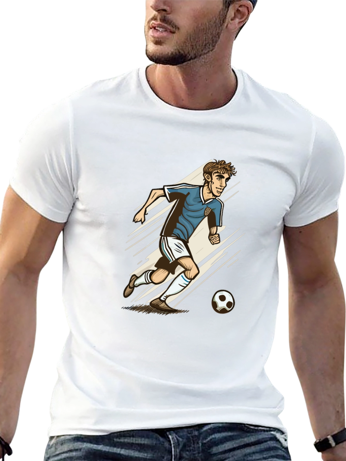 Soccer Player Graphic Tee - Black Cotton Blend
