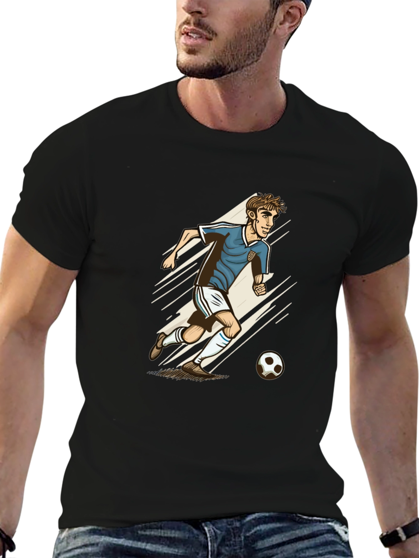 Soccer Player Graphic Tee - Black Cotton Blend