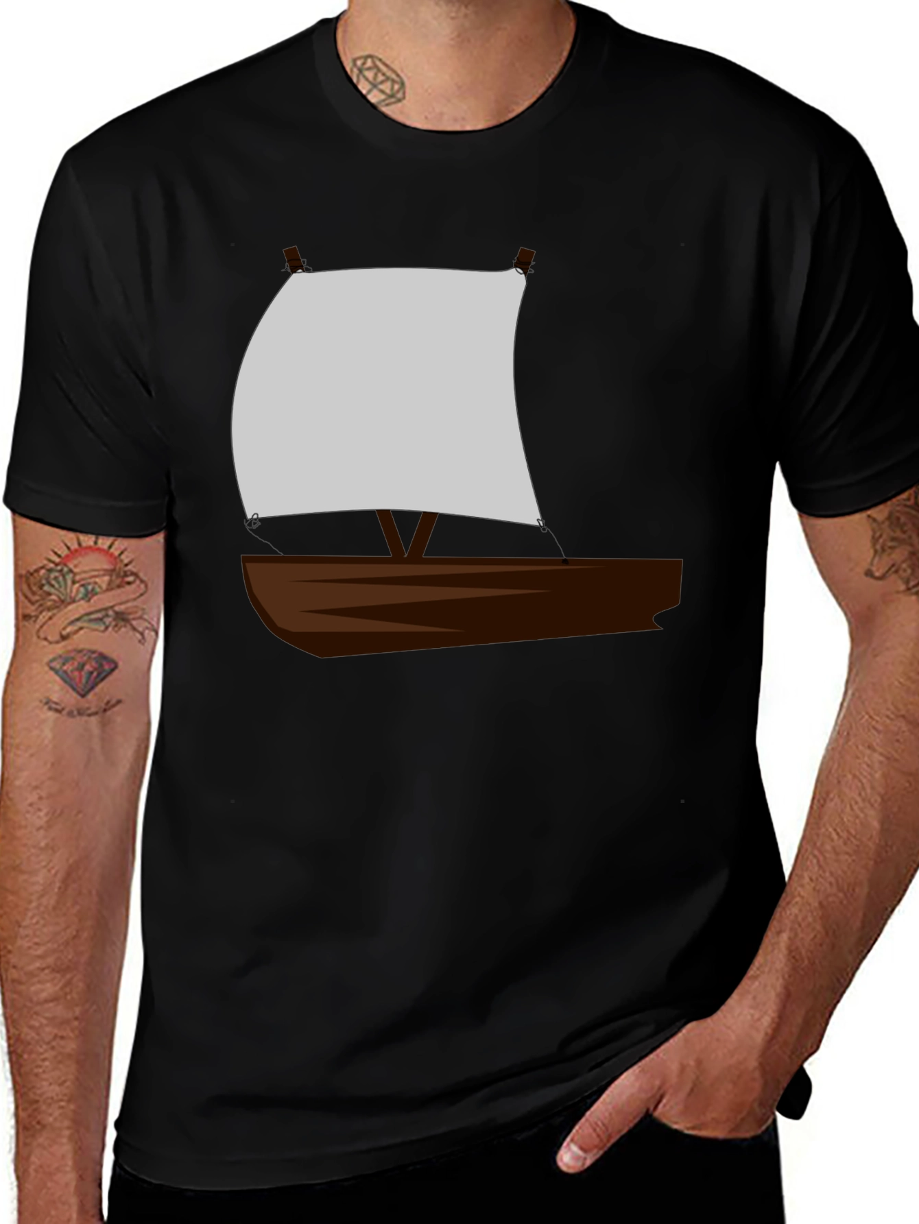 Sailboat Graphic T-Shirt - Black Crew Neck Tee