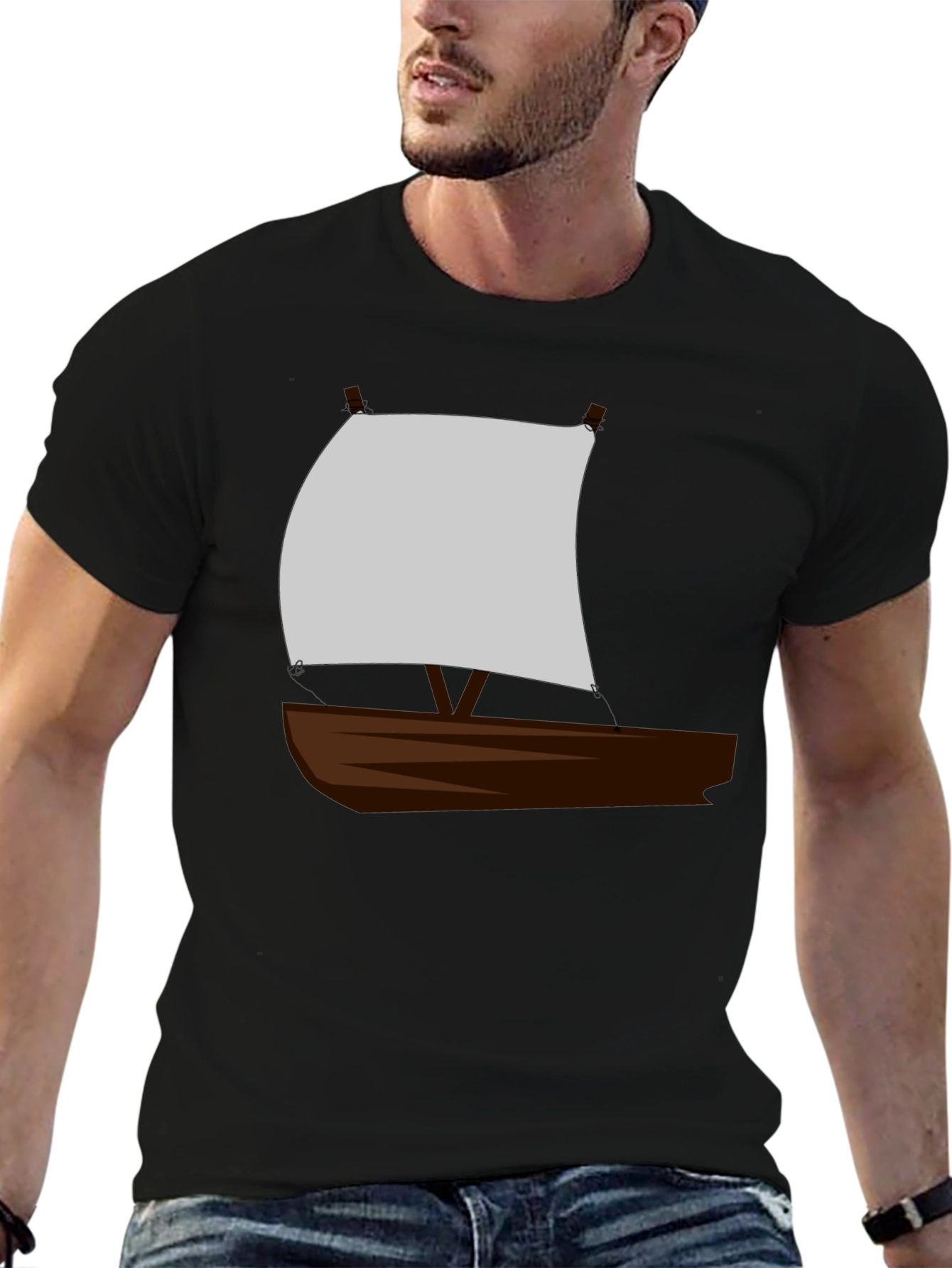 Sailboat Graphic T-Shirt - Black Crew Neck Tee