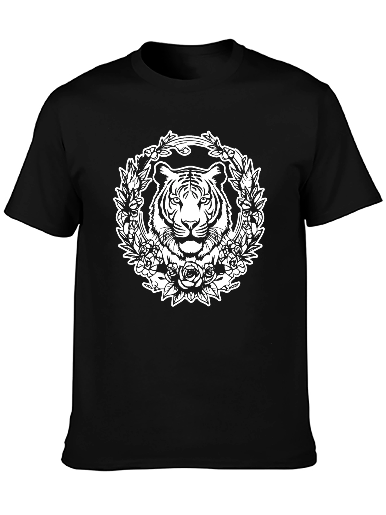 Tiger Floral Wreath Graphic Tee - Black