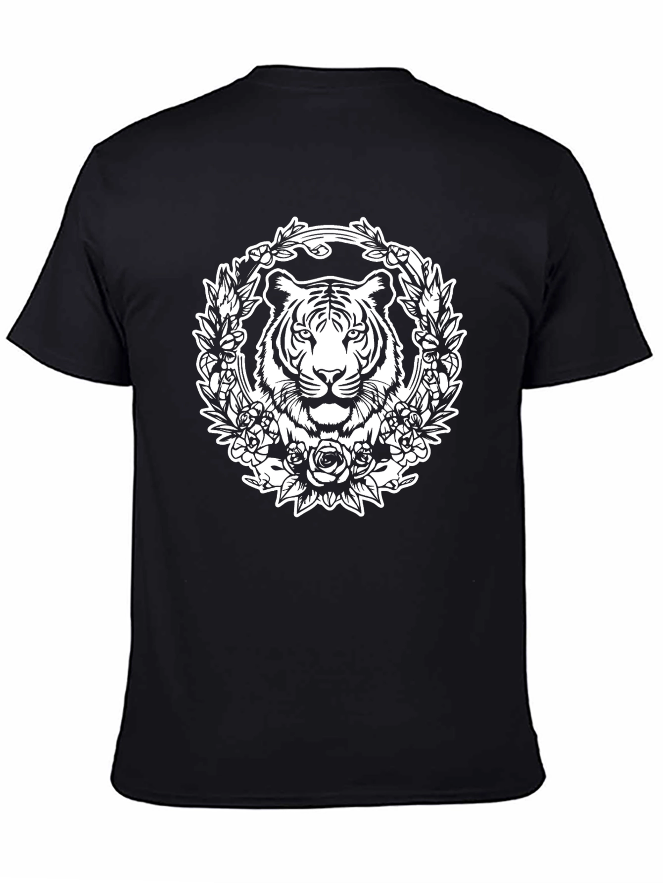 Tiger Floral Wreath Graphic Tee - Black