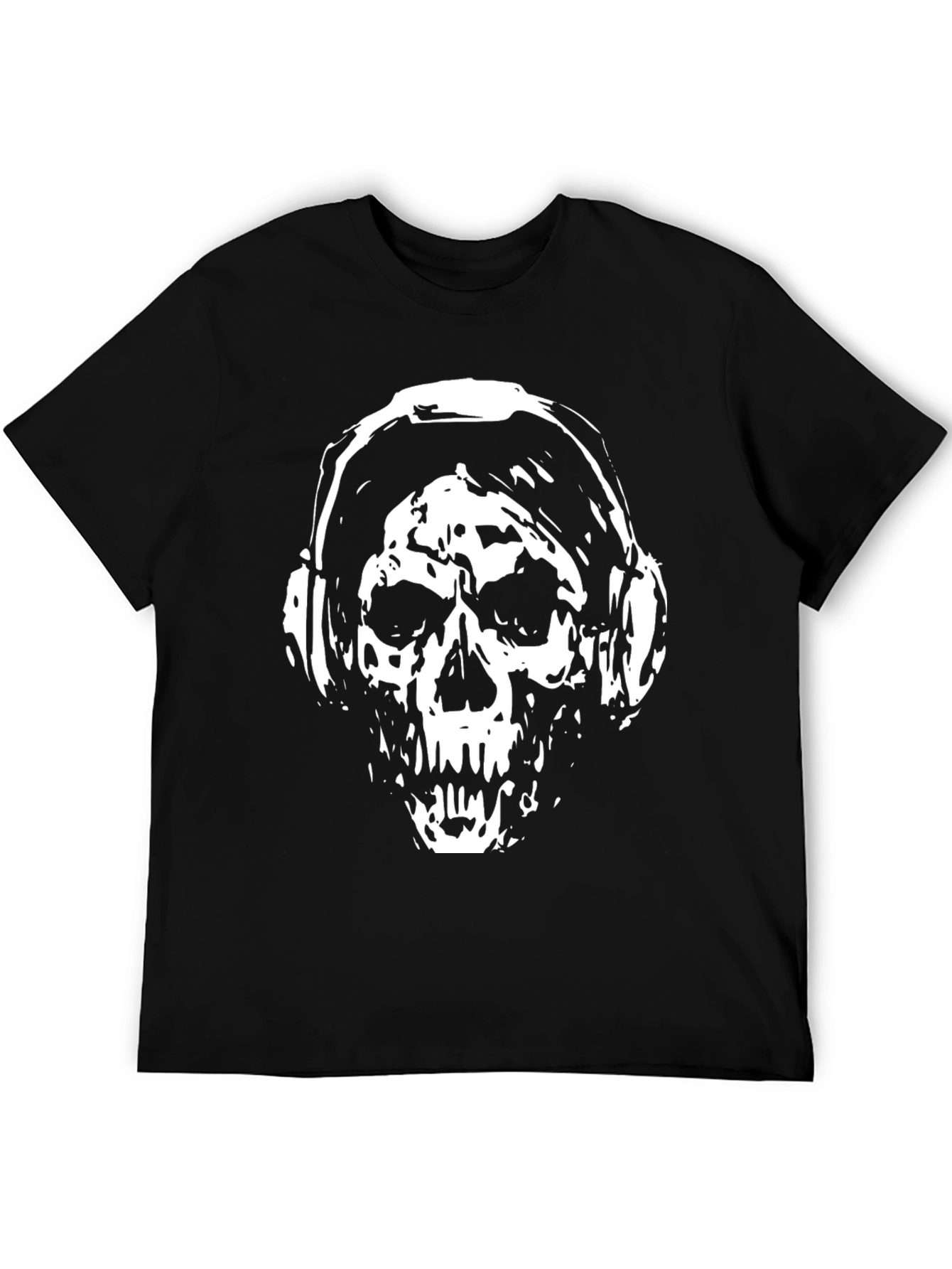 Skull Headphones Graphic Black T-Shirt