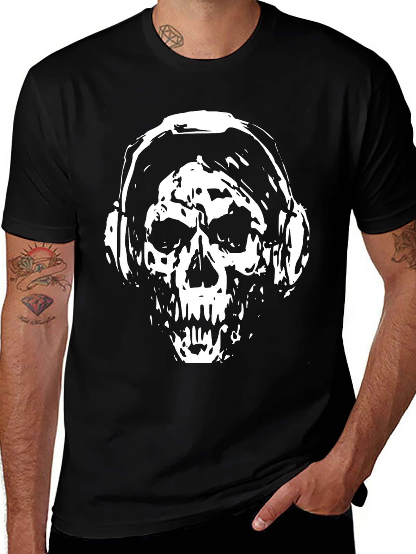Skull Headphones Graphic Black T-Shirt