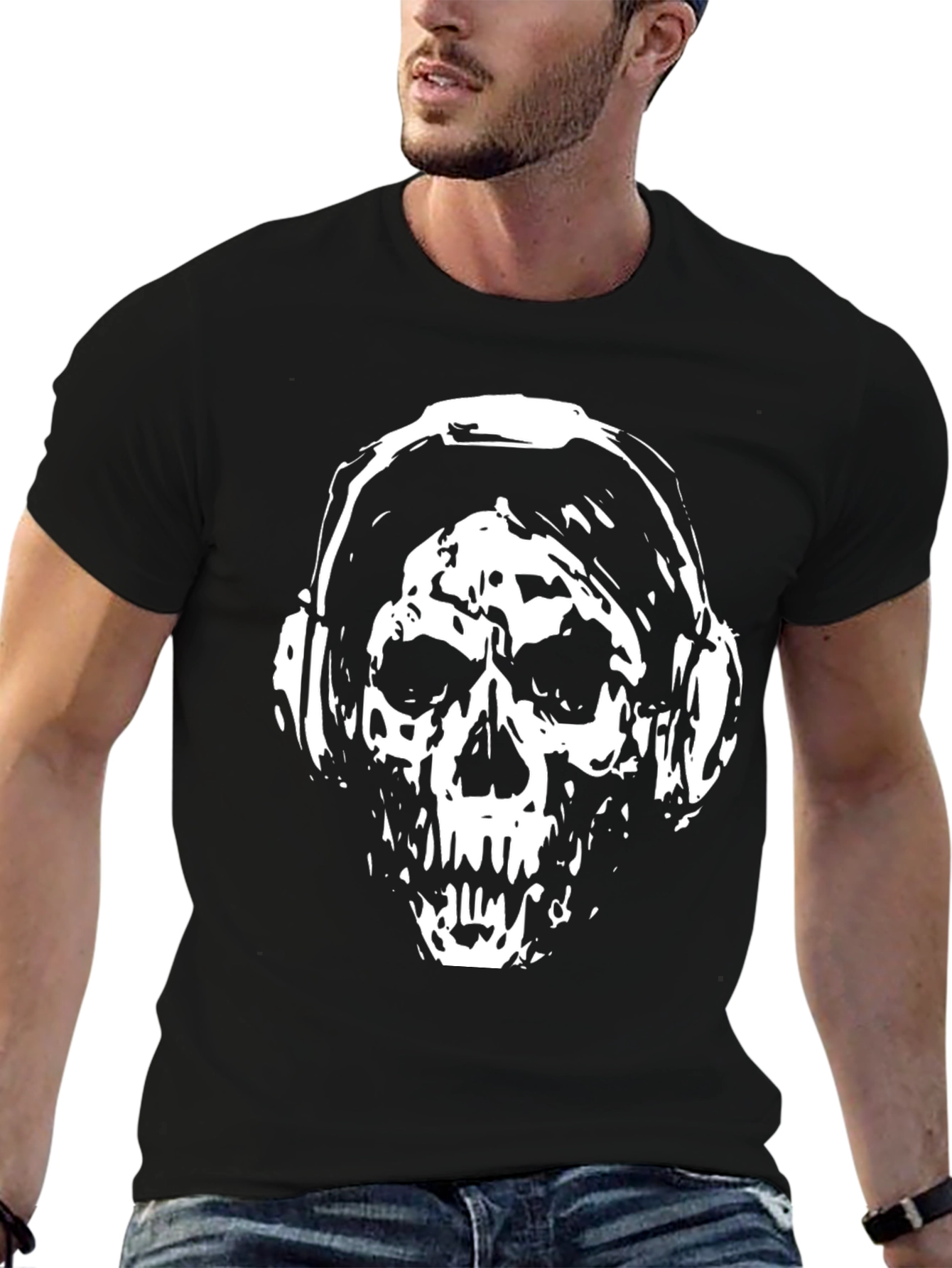 Skull Headphones Graphic Black T-Shirt