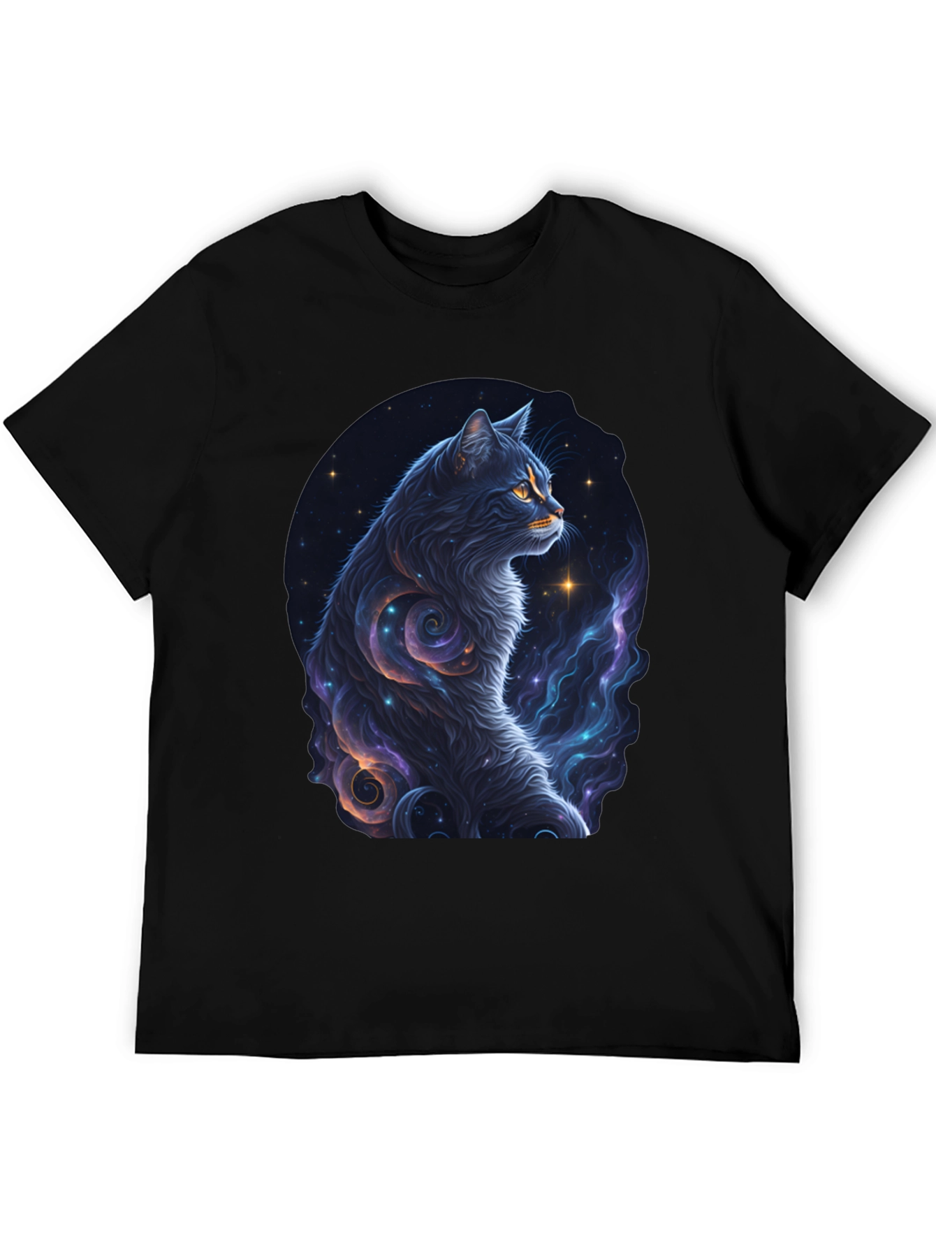 Cosmic Cat Graphic Tee - Stylish Black T-Shirt