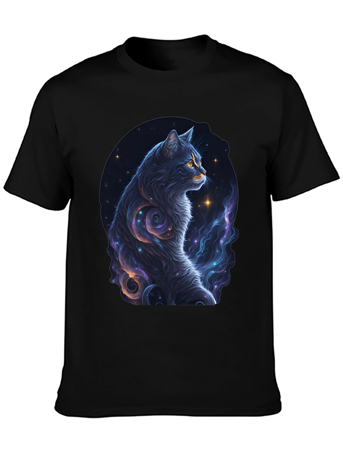 Cosmic Cat Graphic Tee - Stylish Black T-Shirt