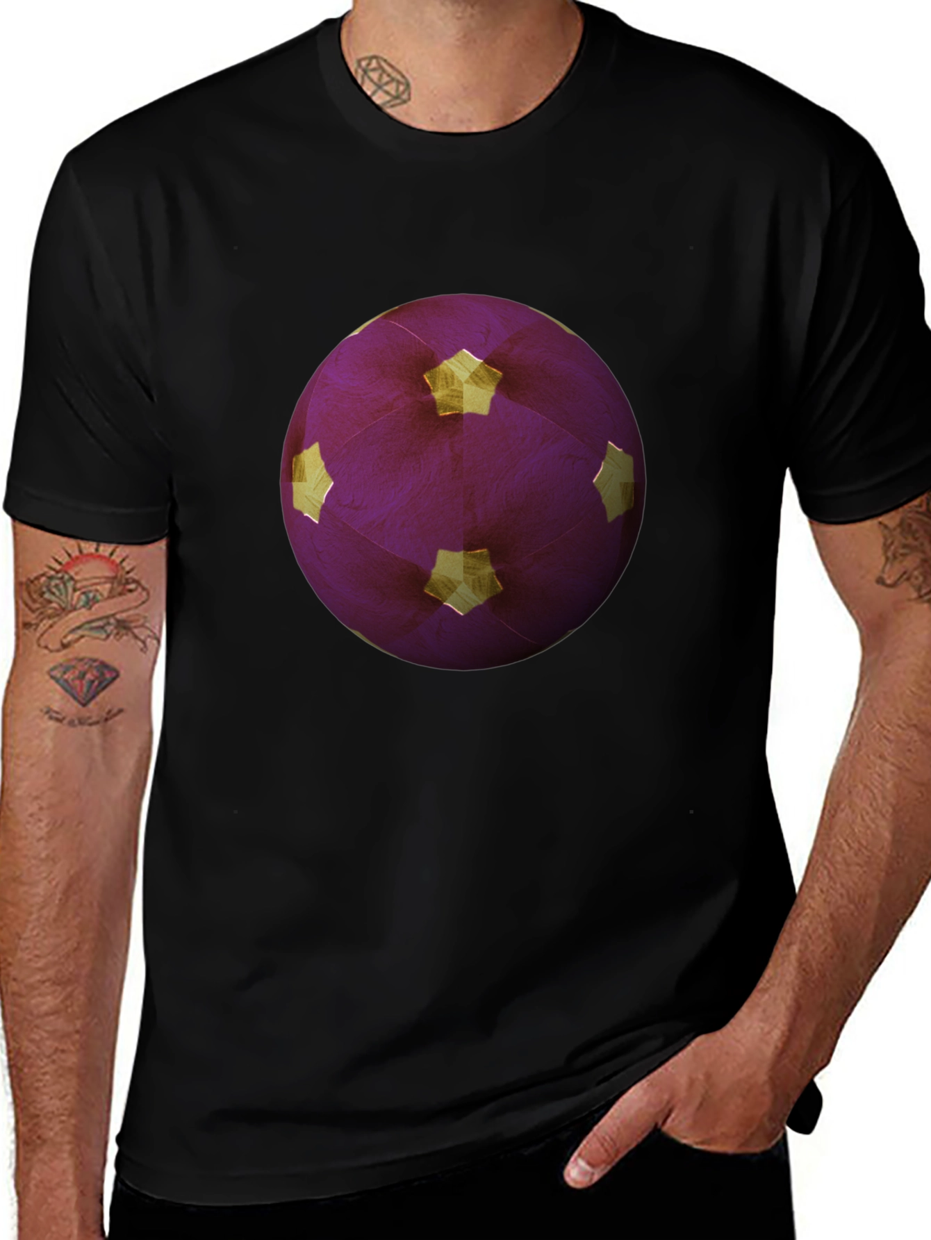 Purple Soccer Ball Graphic Tee - Mens Black T-Shirt
