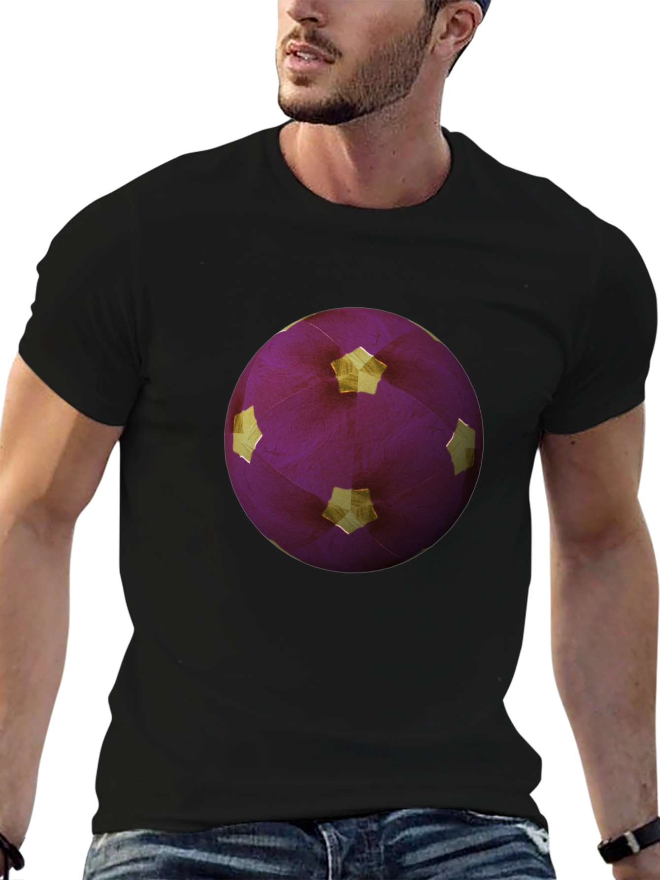 Purple Soccer Ball Graphic Tee - Mens Black T-Shirt