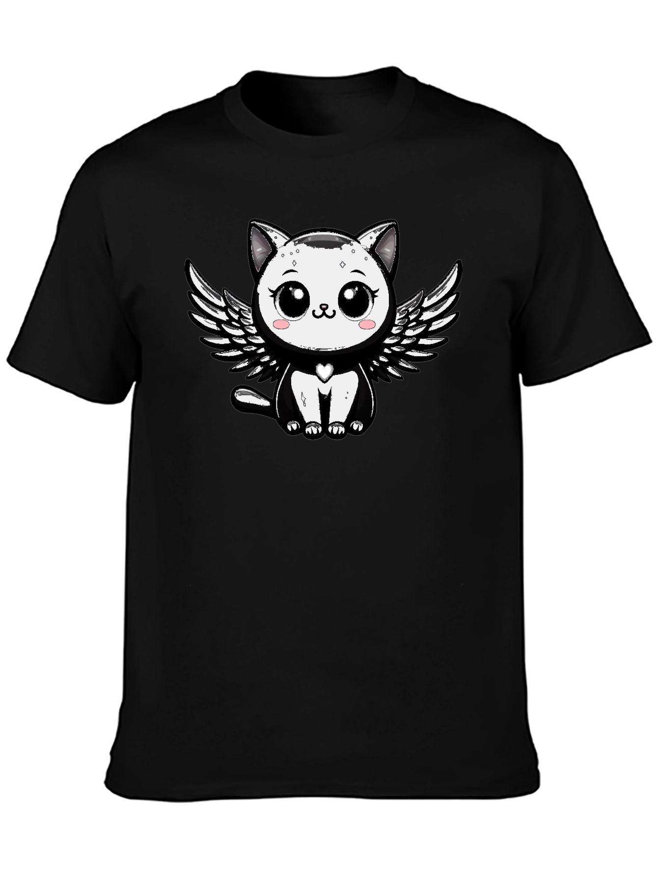 Cute Angel Cat Graphic Tee - Black Unisex T-Shirt