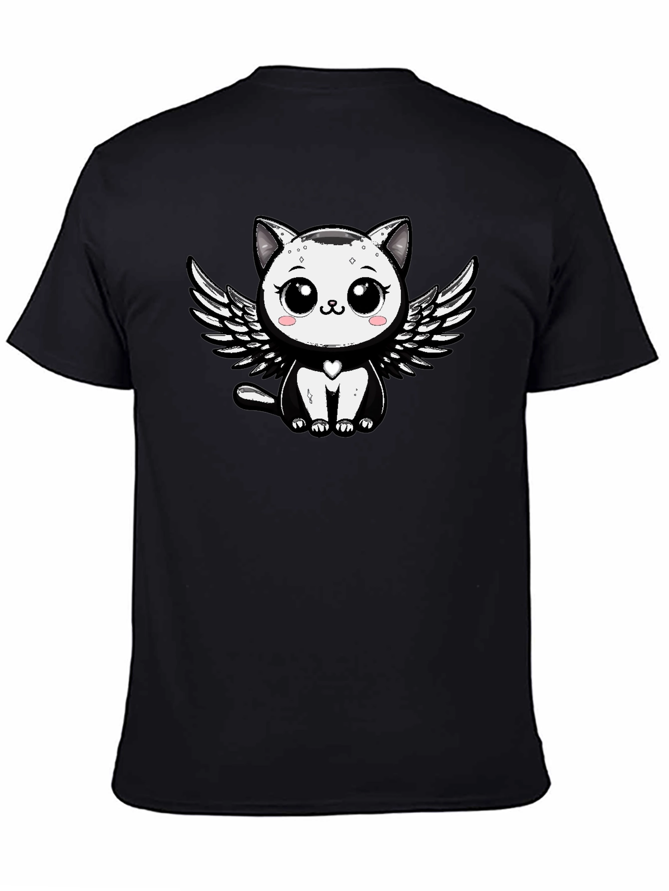 Cute Angel Cat Graphic Tee - Black Unisex T-Shirt