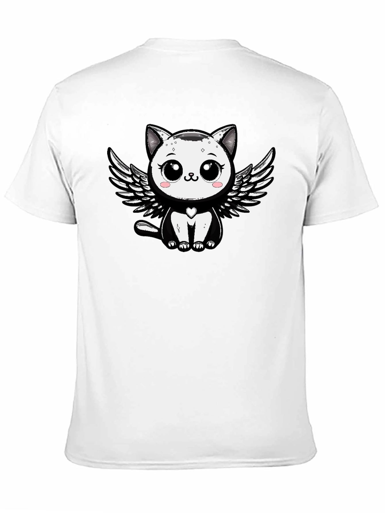 Cute Angel Cat Graphic Tee - Black Unisex T-Shirt