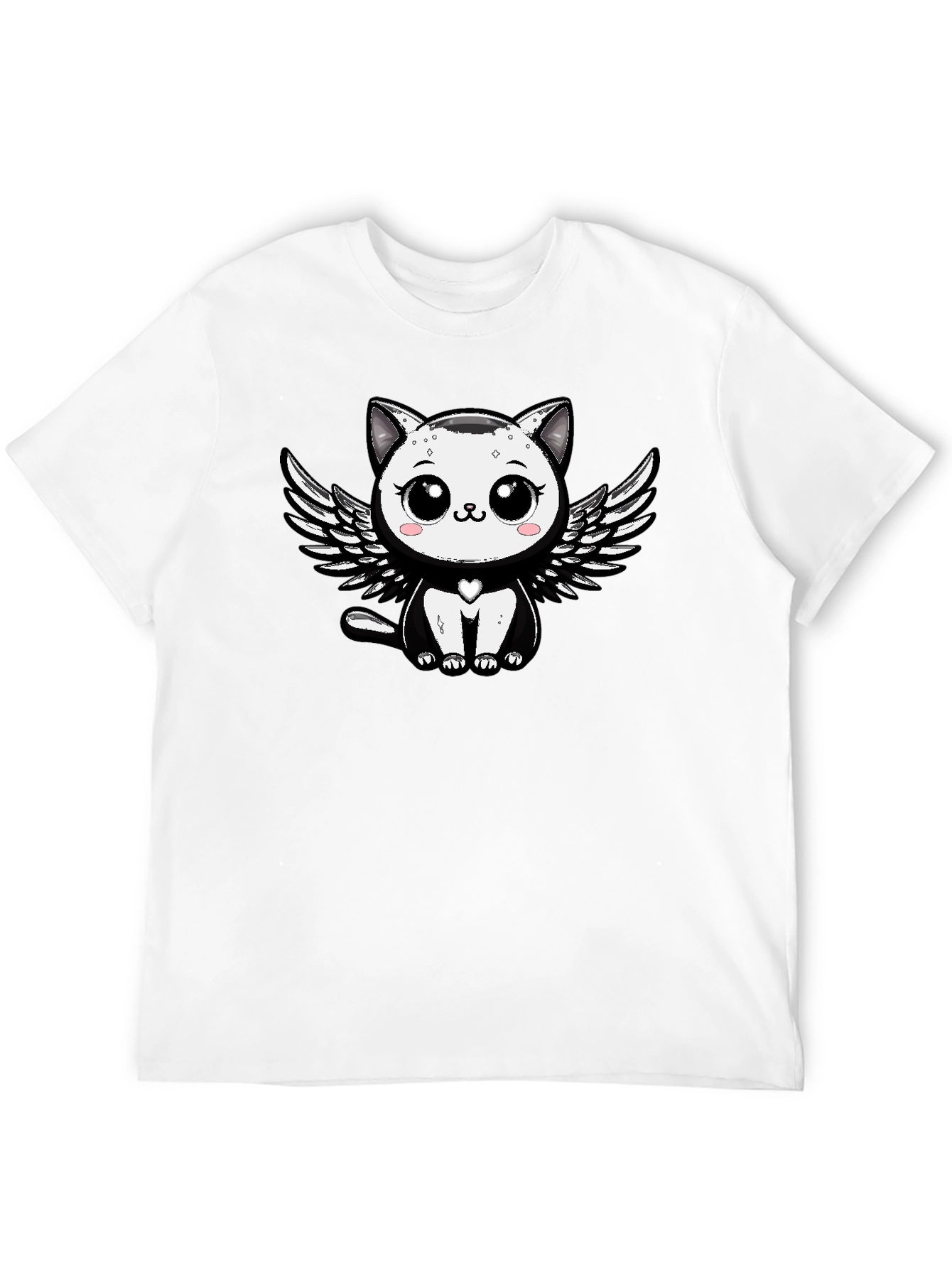 Cute Angel Cat Graphic Tee - Black Unisex T-Shirt