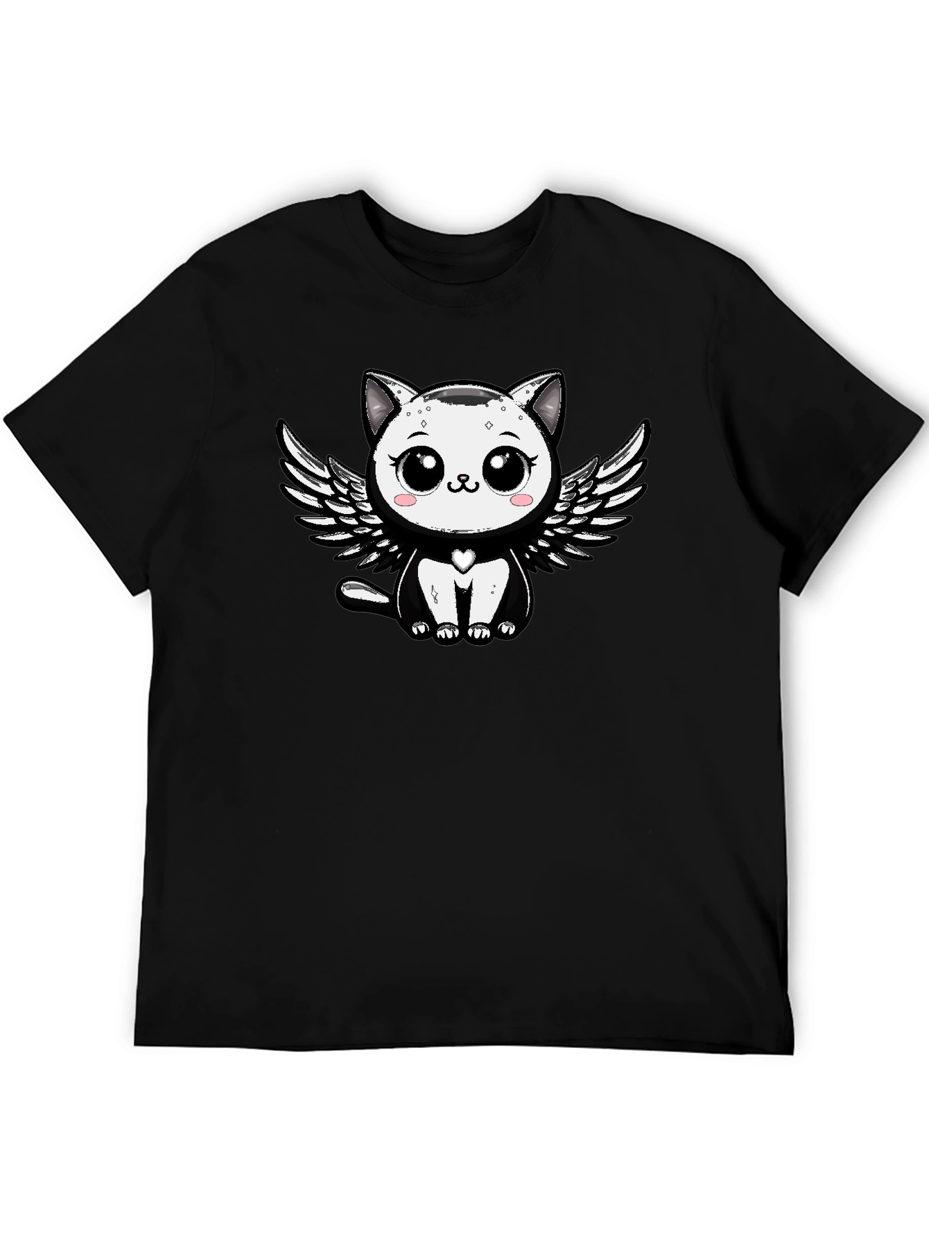 Cute Angel Cat Graphic Tee - Black Unisex T-Shirt