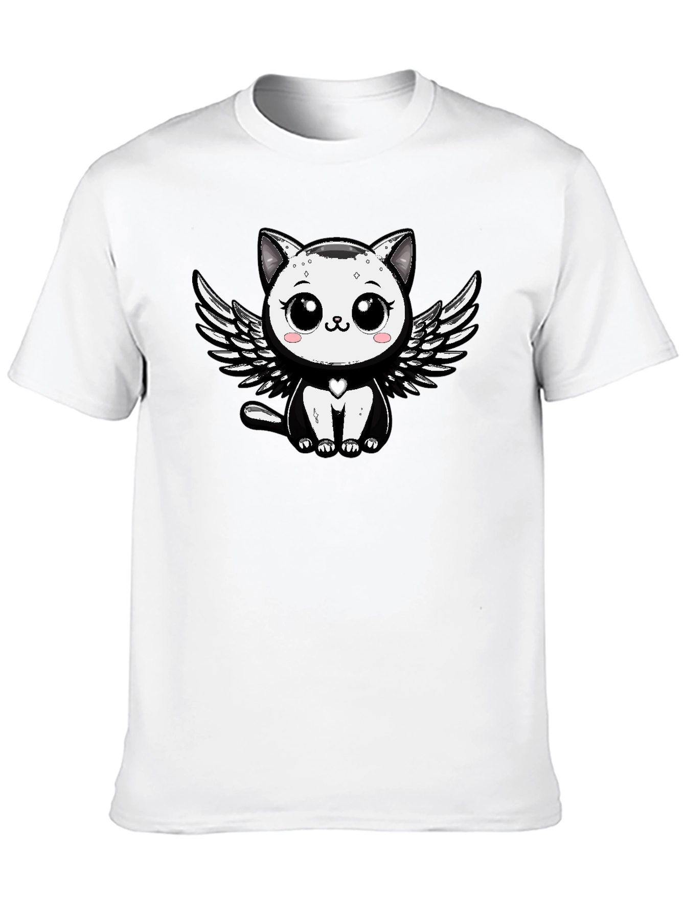 Cute Angel Cat Graphic Tee - Black Unisex T-Shirt
