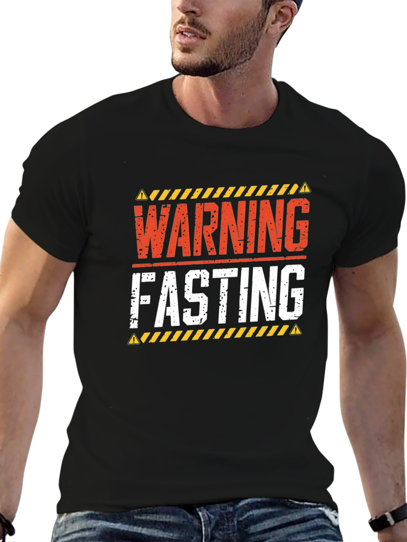 Warning Fasting T-Shirt - Black Crew Neck