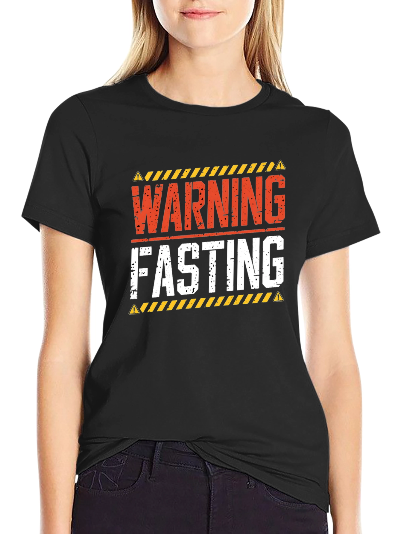 Warning Fasting T-Shirt - Black Crew Neck