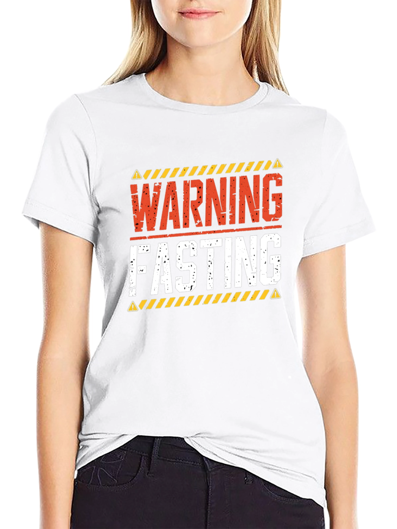Warning Fasting T-Shirt - Black Crew Neck