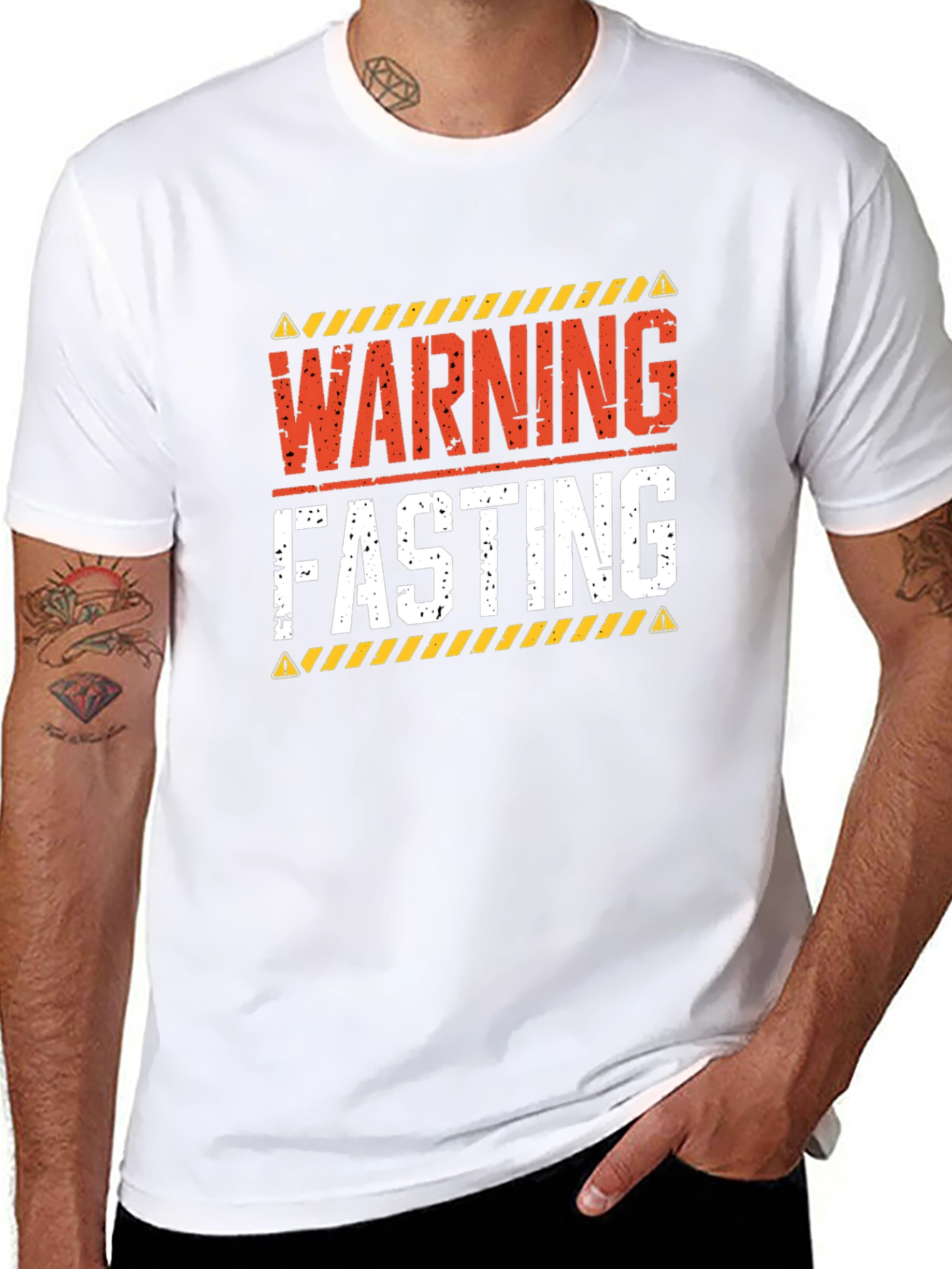 Warning Fasting T-Shirt - Black Crew Neck