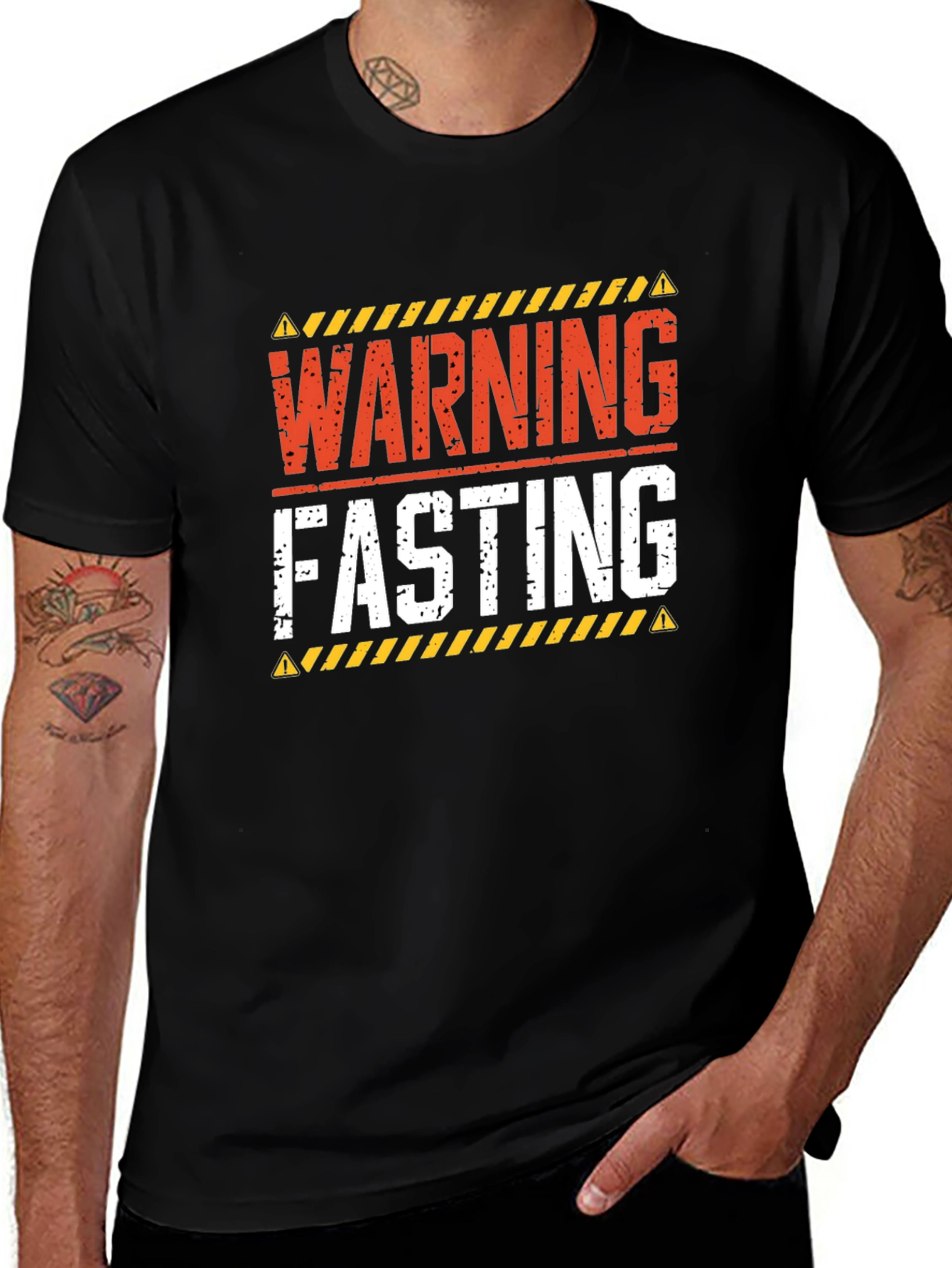 Warning Fasting T-Shirt - Black Crew Neck