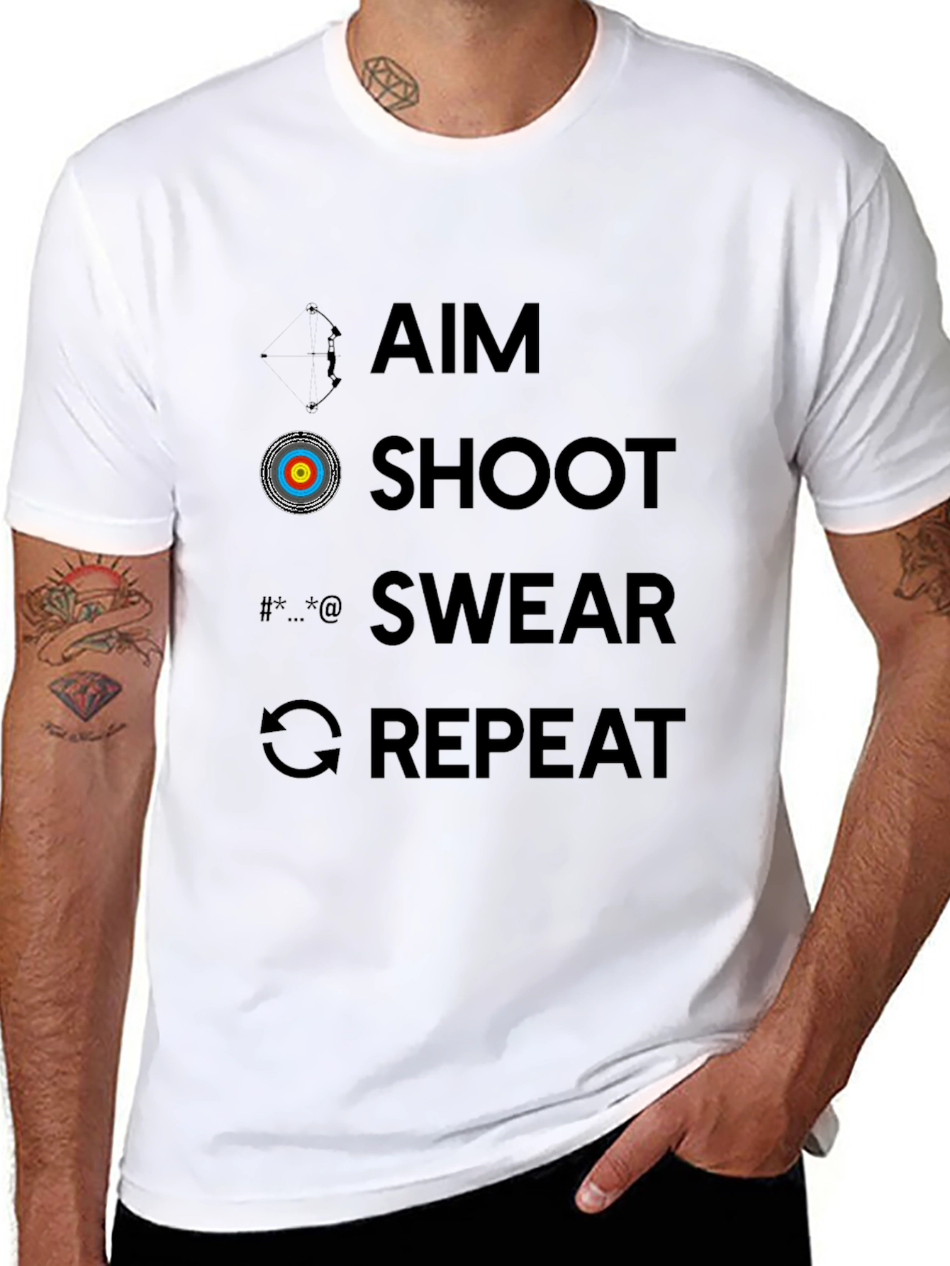 Archery Humor T-Shirt - Aim Shoot Swear Repeat