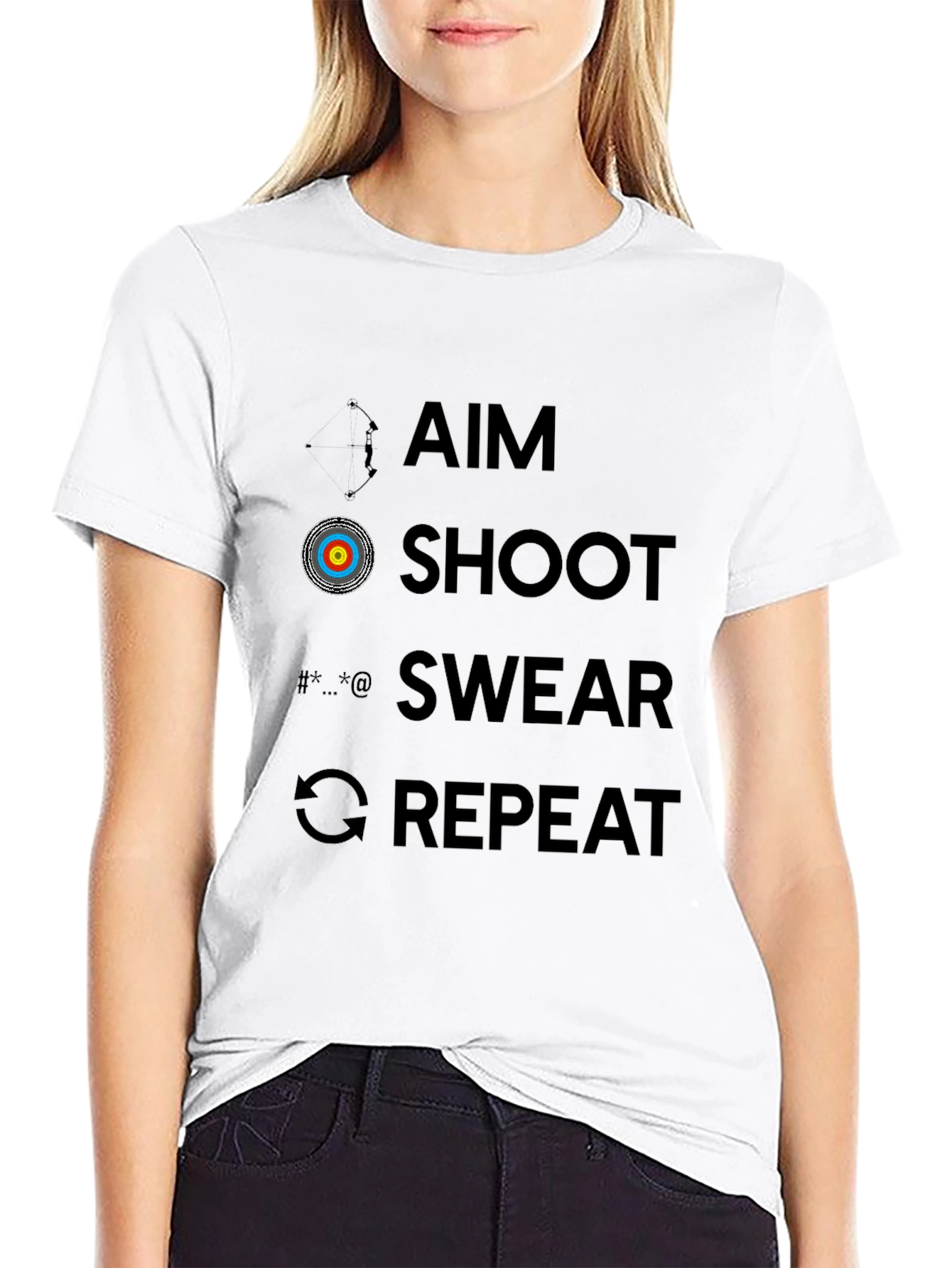 Archery Humor T-Shirt - Aim Shoot Swear Repeat