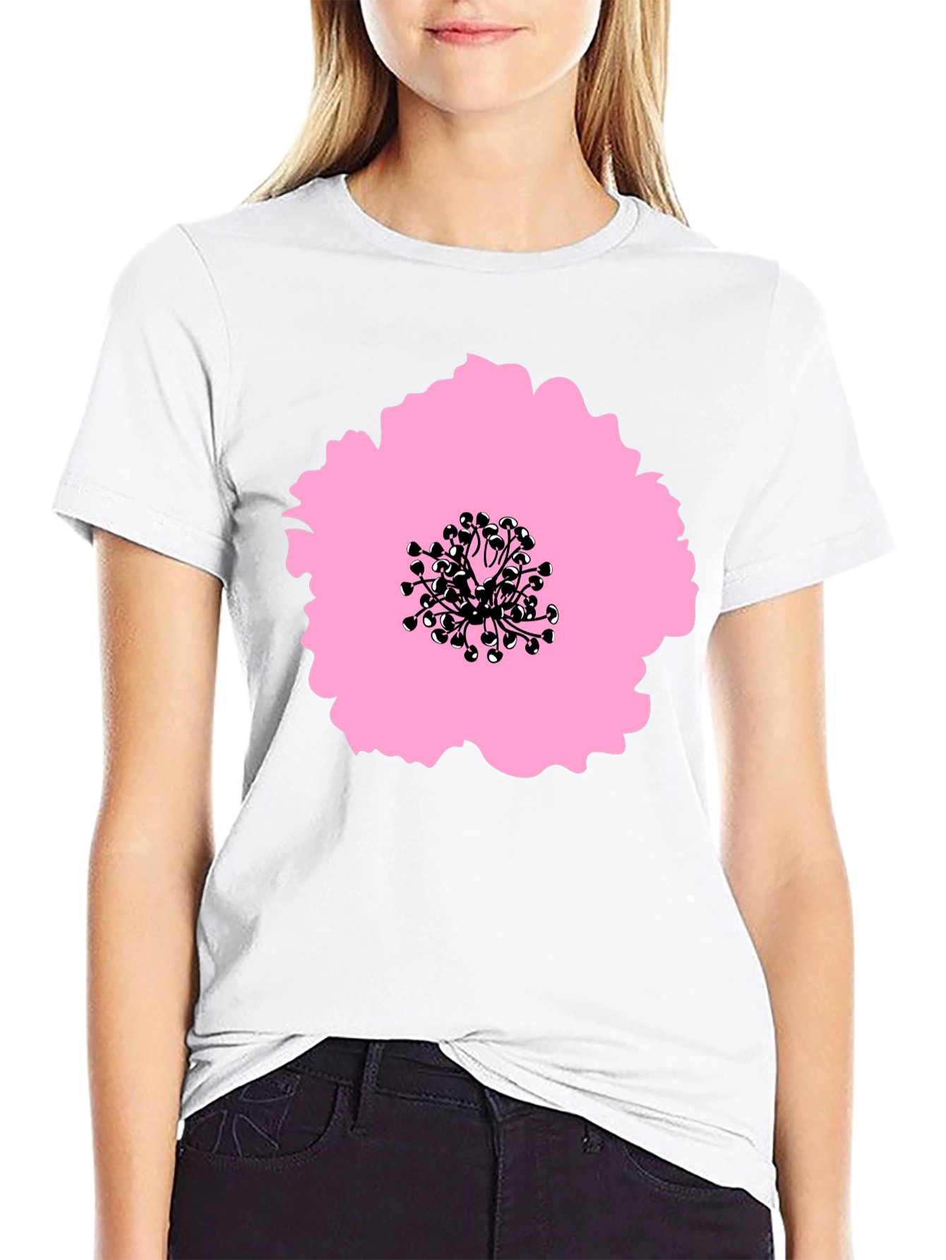 Pink Flower Graphic Black T-Shirt - Stylish Casual Wear