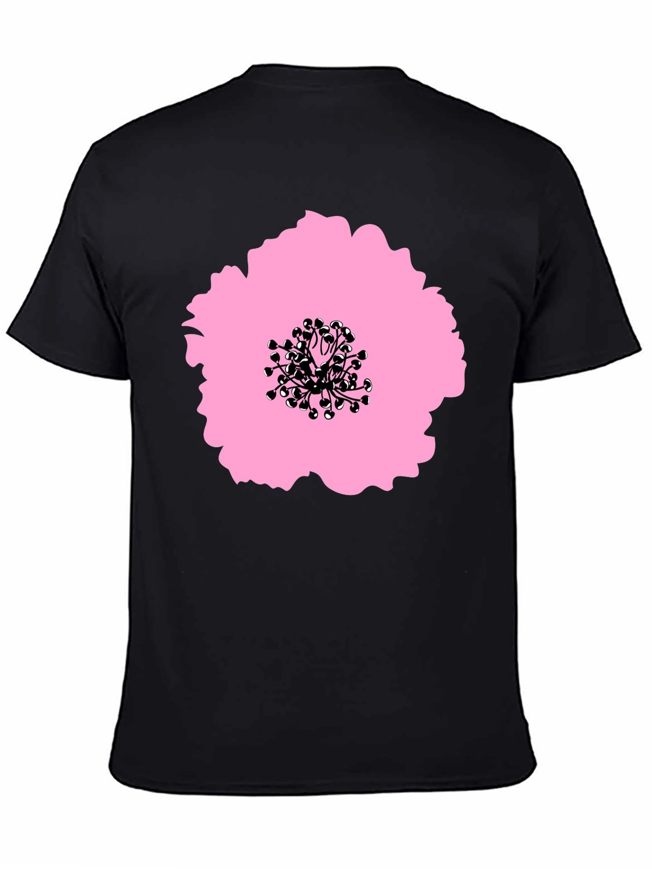 Pink Flower Graphic Black T-Shirt - Stylish Casual Wear