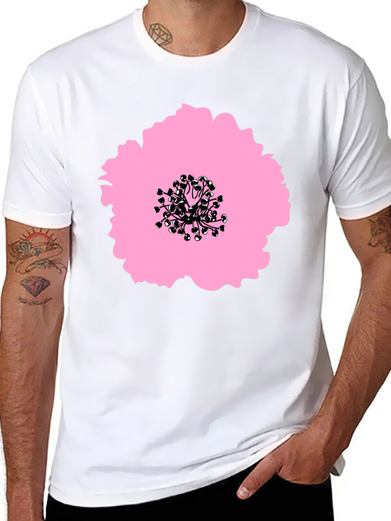 Pink Flower Graphic Black T-Shirt - Stylish Casual Wear
