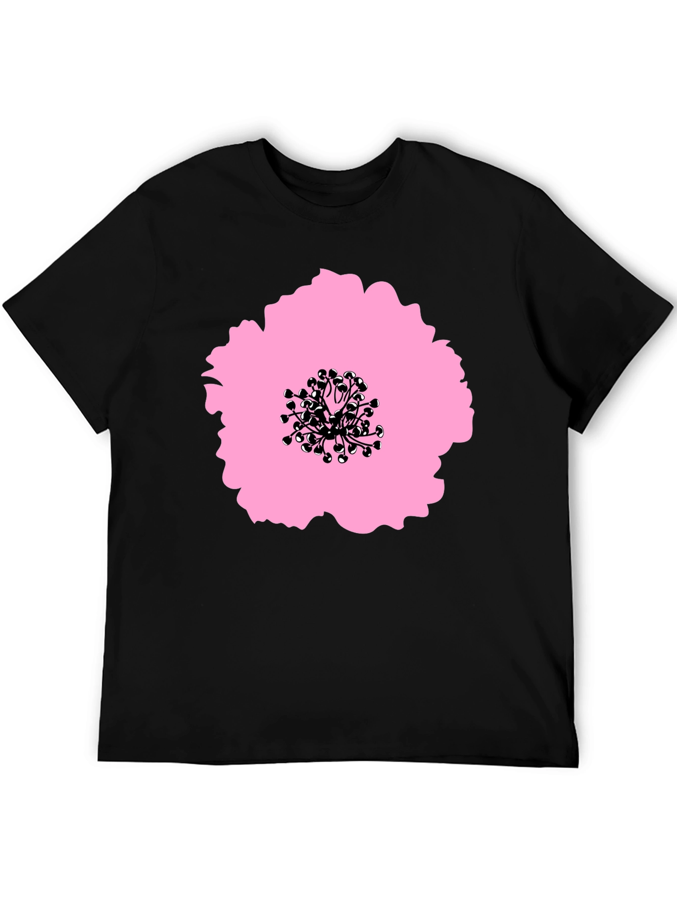 Pink Flower Graphic Black T-Shirt - Stylish Casual Wear