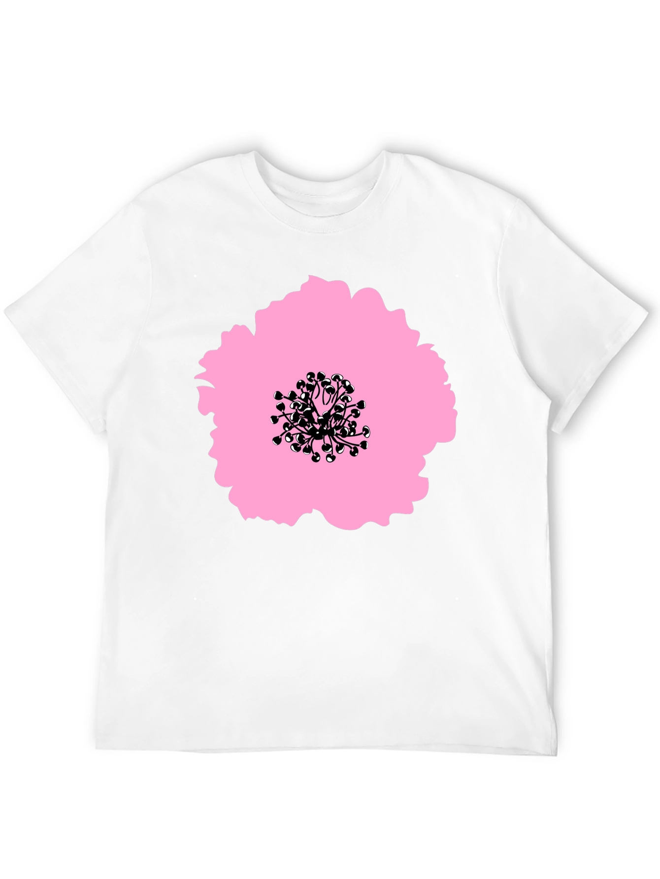Pink Flower Graphic Black T-Shirt - Stylish Casual Wear