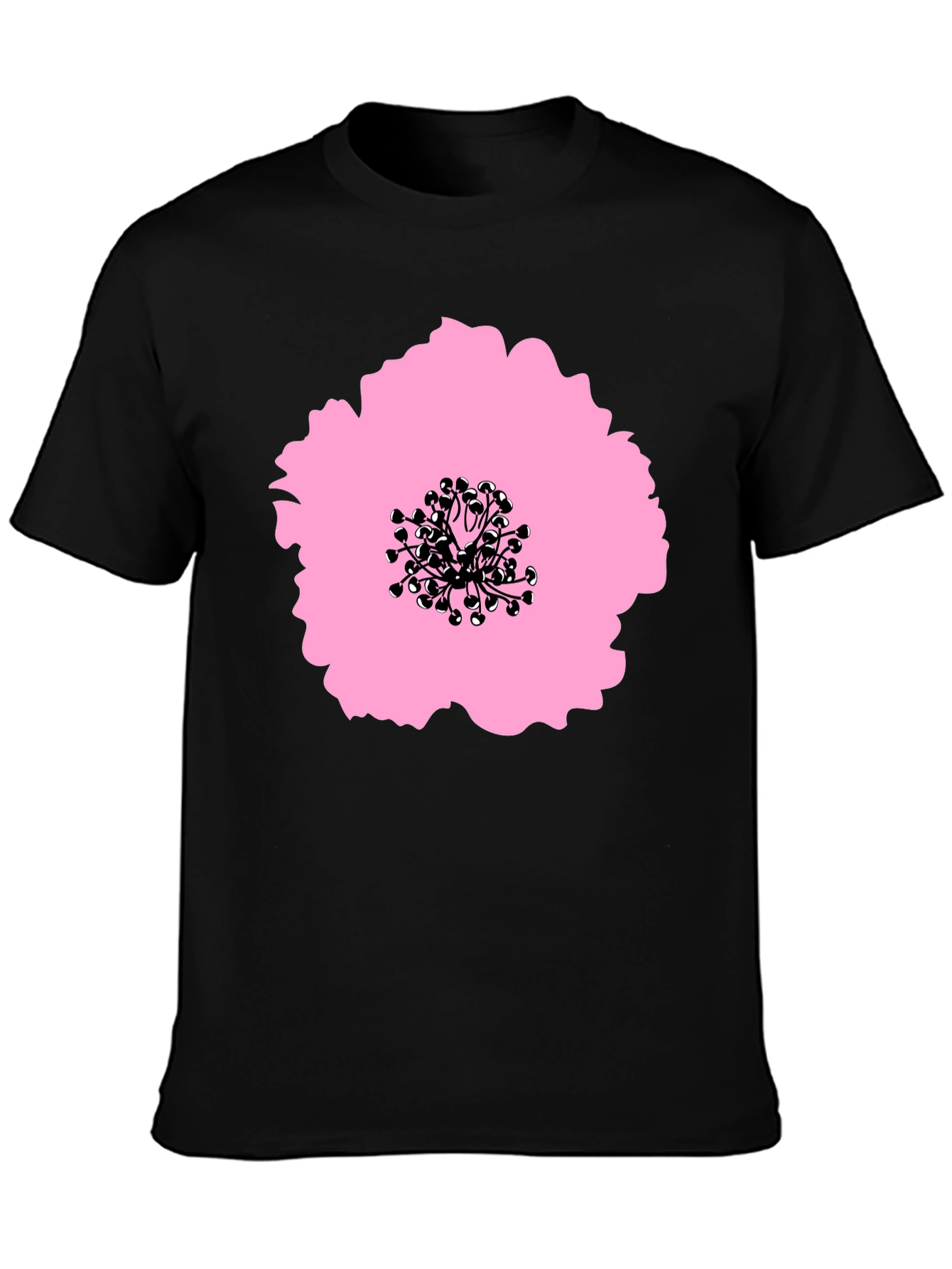Pink Flower Graphic Black T-Shirt - Stylish Casual Wear