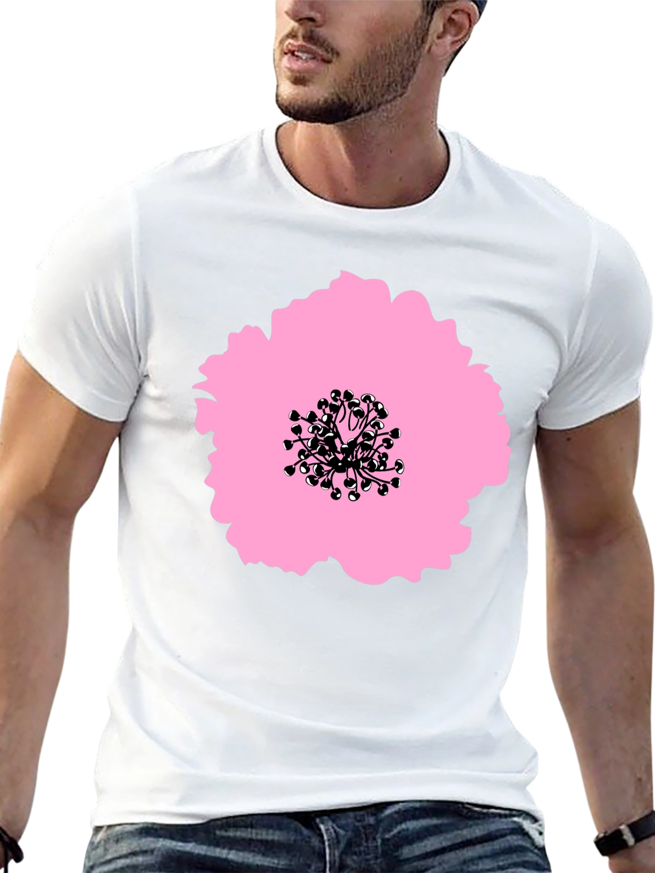 Pink Flower Graphic Black T-Shirt - Stylish Casual Wear