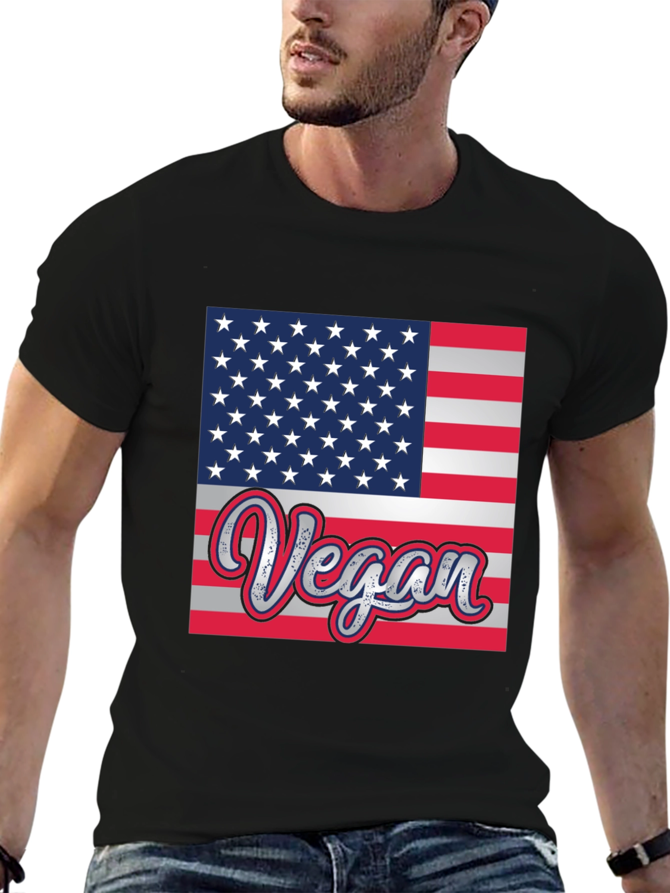 Vegan American Flag Graphic T-Shirt