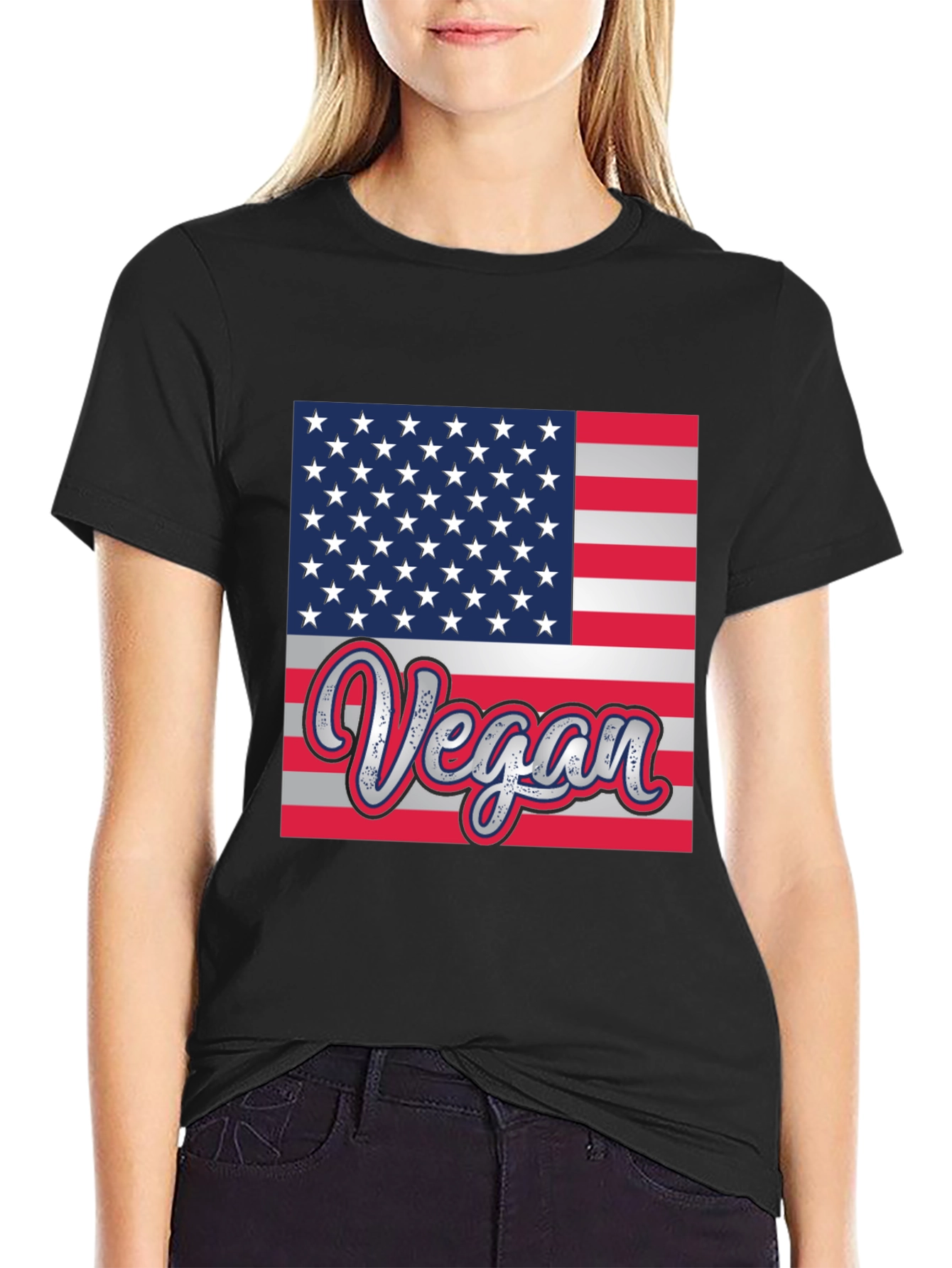 Vegan American Flag Graphic T-Shirt
