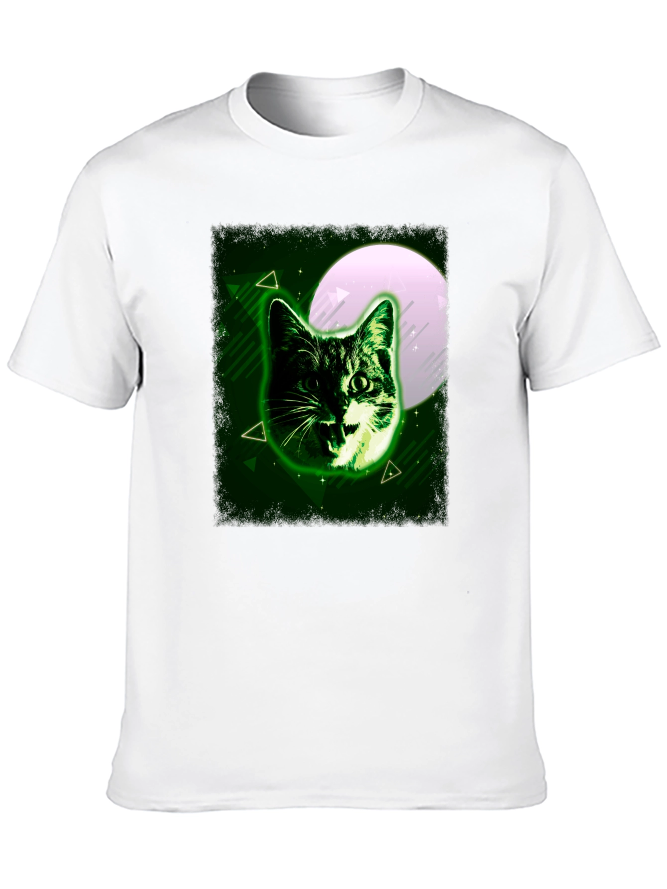 Green Cat Graphic Tee - Moonlit Feline Design