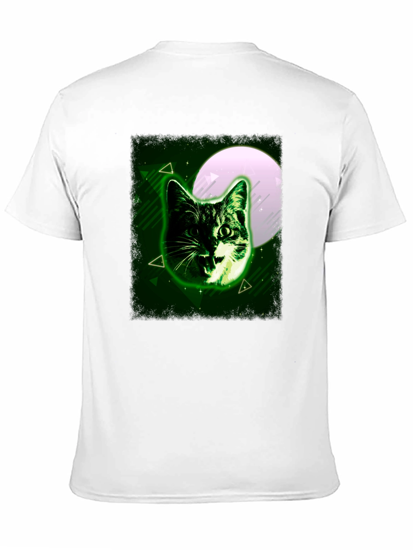Green Cat Graphic Tee - Moonlit Feline Design