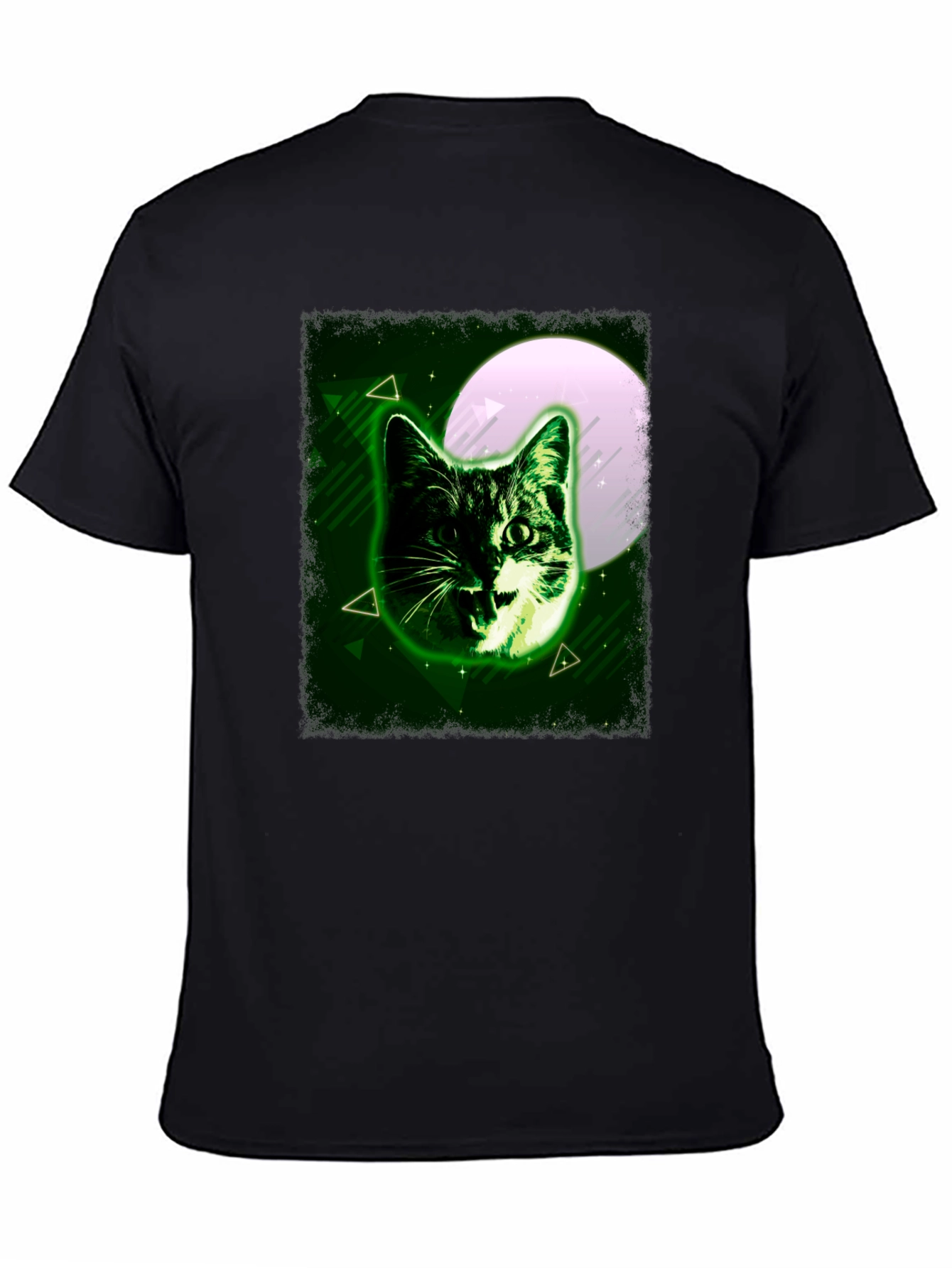 Green Cat Graphic Tee - Moonlit Feline Design
