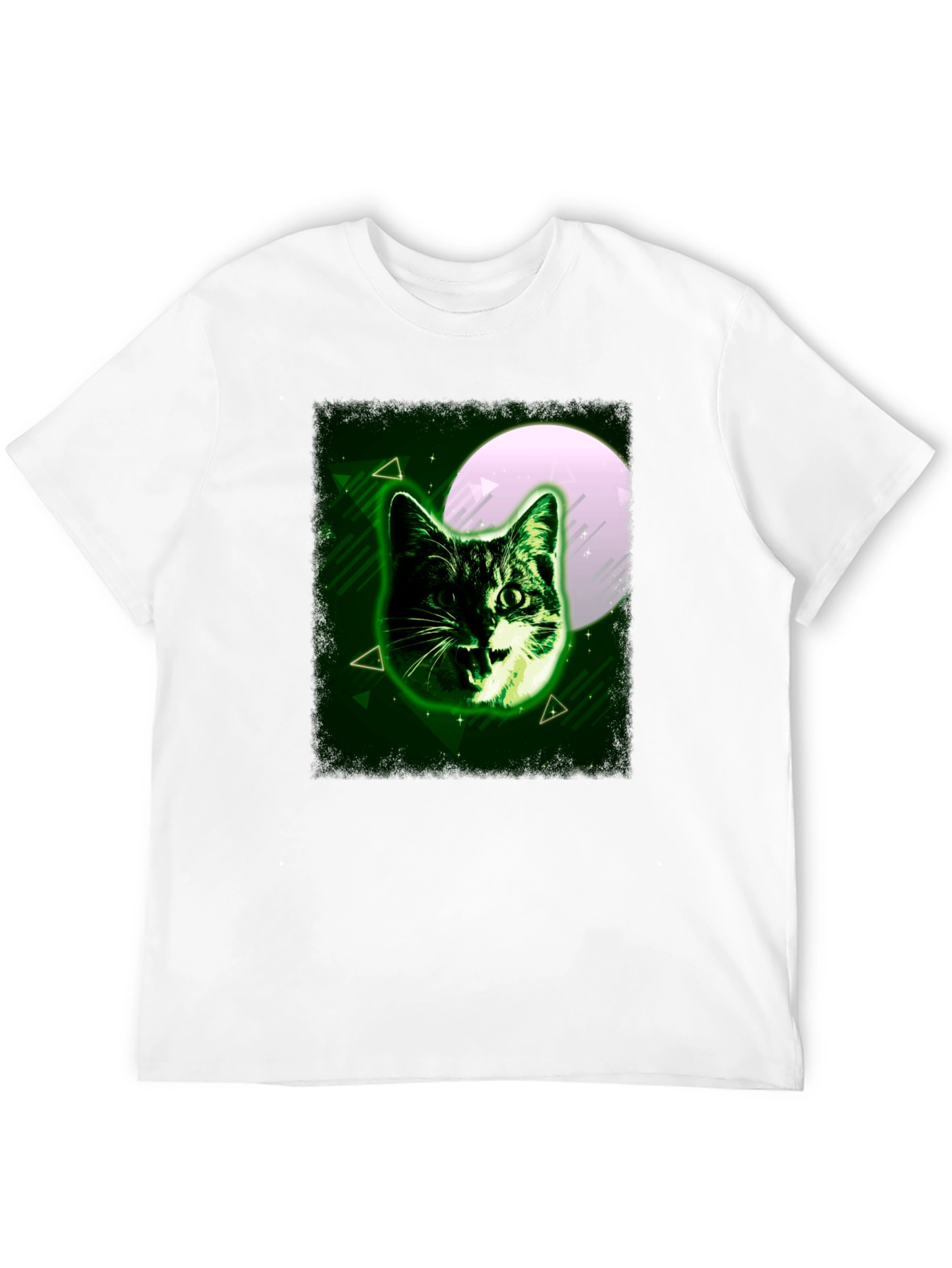 Green Cat Graphic Tee - Moonlit Feline Design