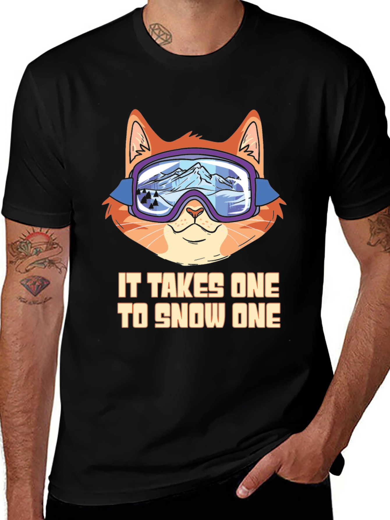 Funny Cat Skiing T-Shirt - Snow One
