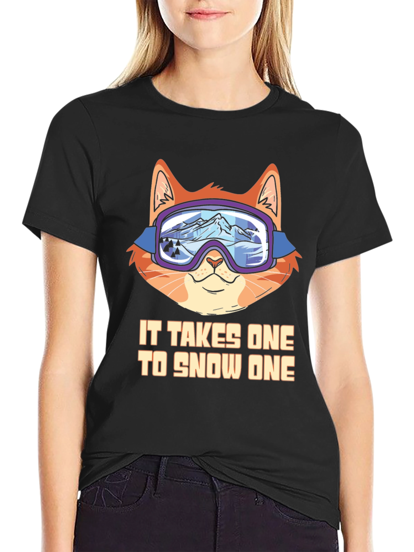 Funny Cat Skiing T-Shirt - Snow One
