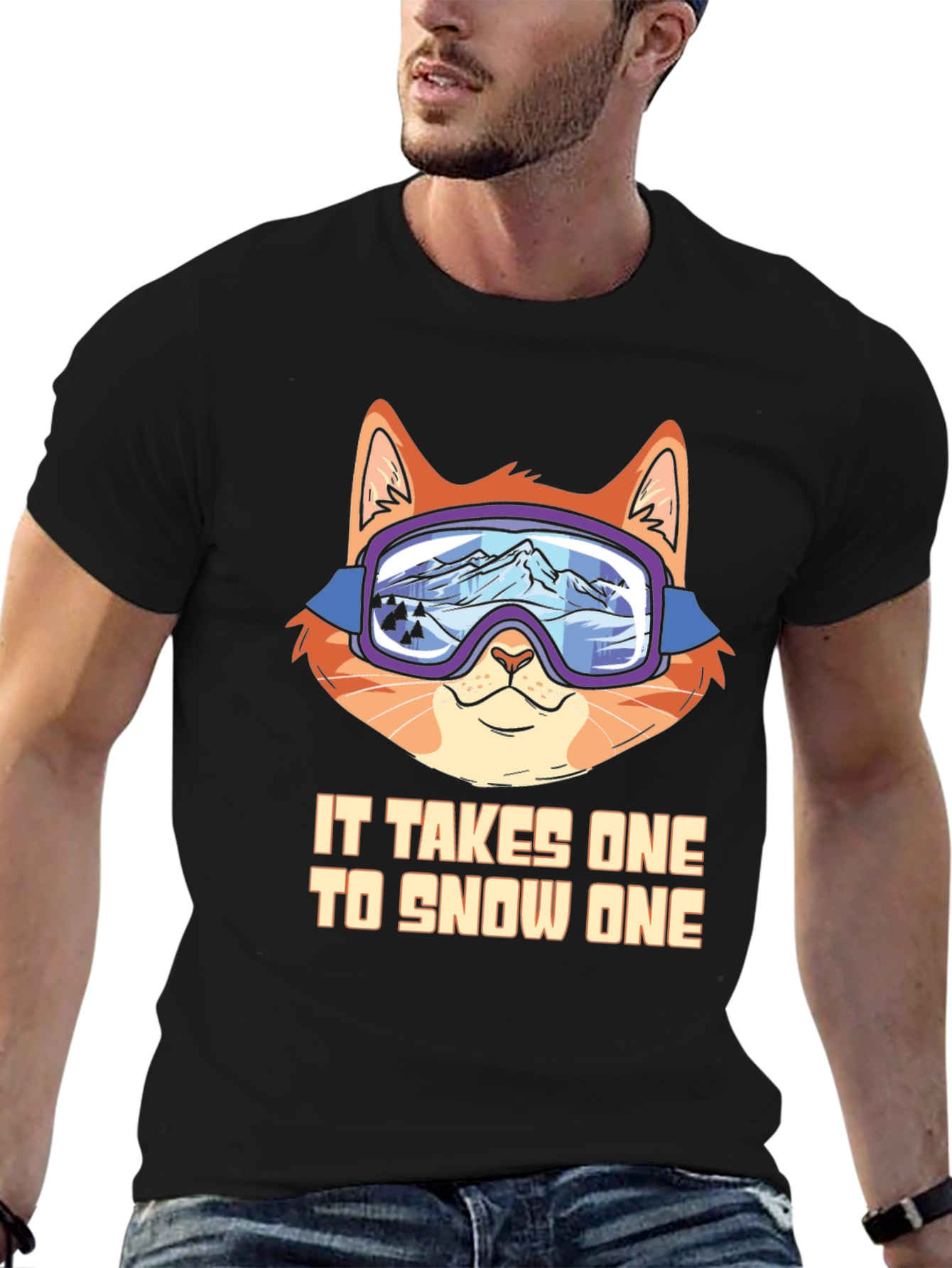 Funny Cat Skiing T-Shirt - Snow One