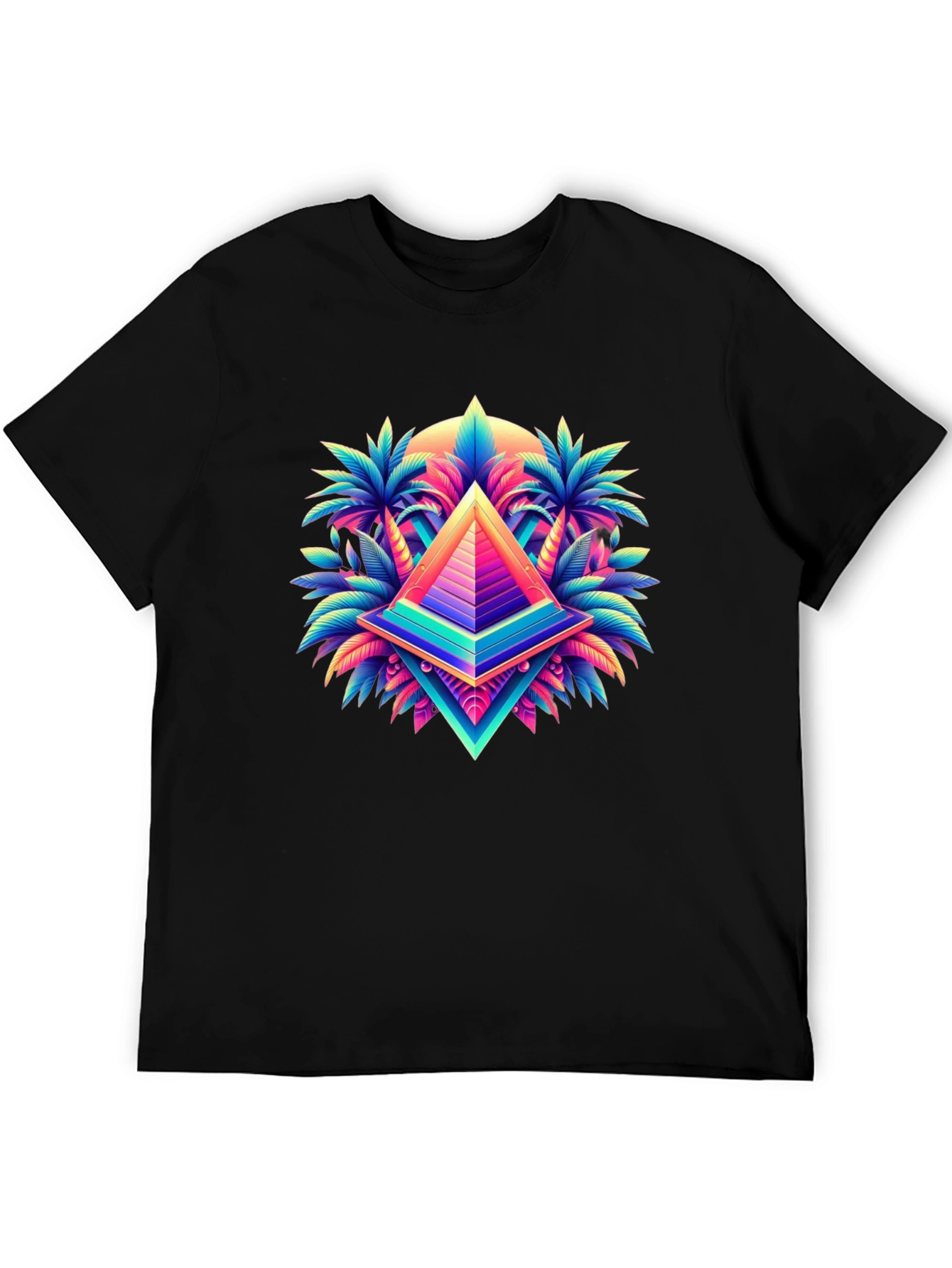 Vaporwave Pyramid Palm Tree Graphic T-Shirt