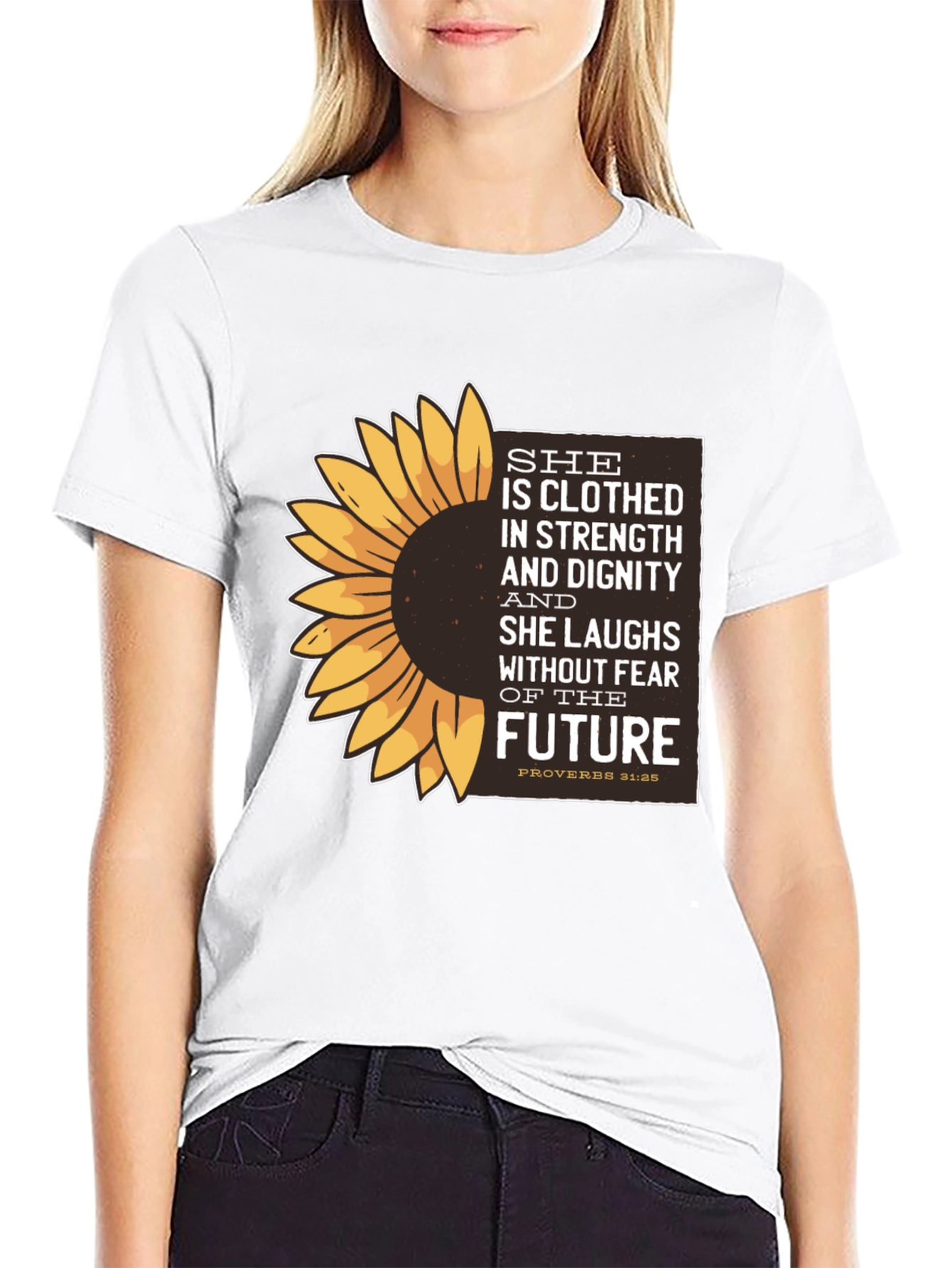 Sunflower Proverbs 31:25 Graphic T-Shirt