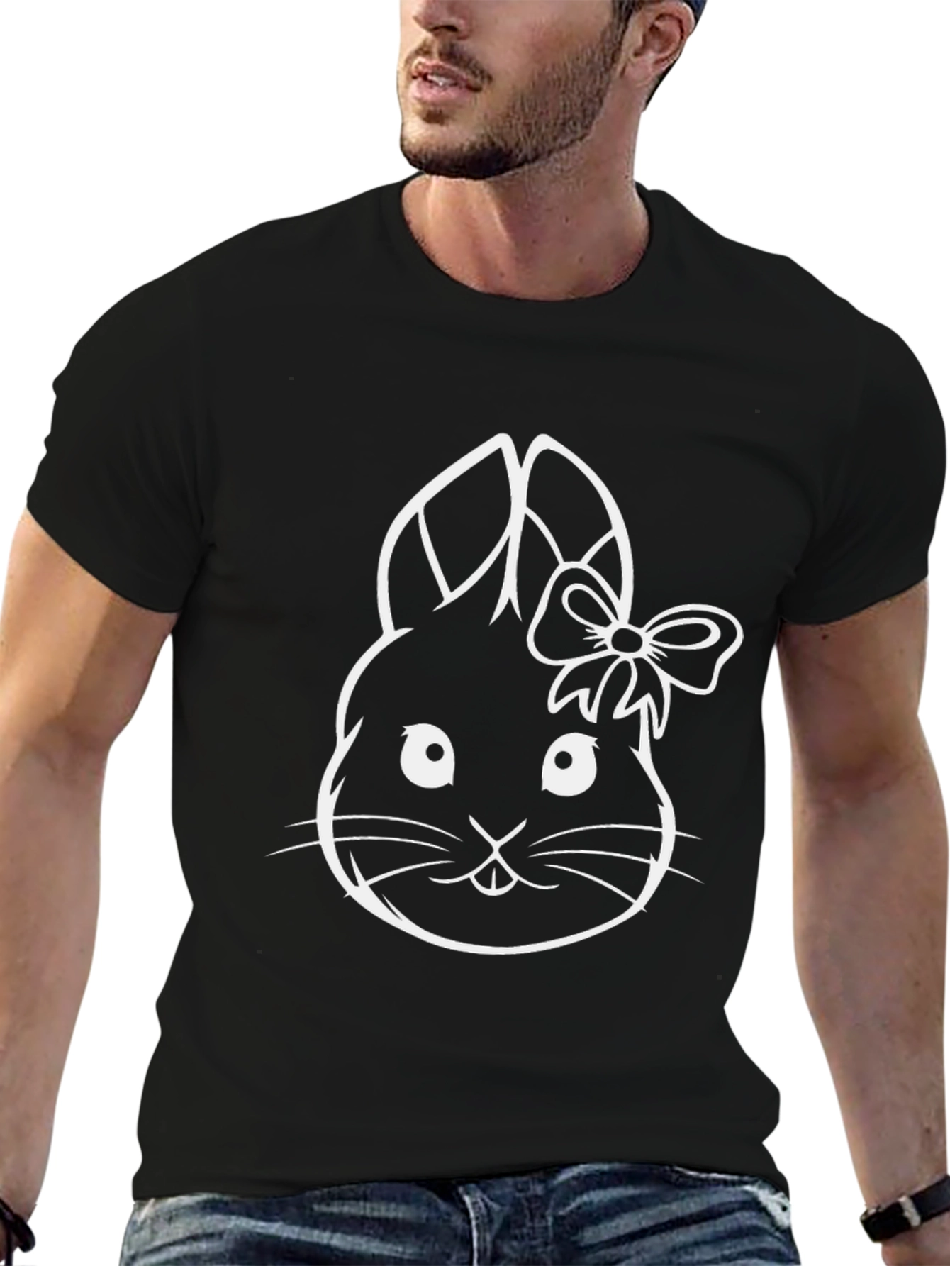 Cute Bunny Graphic Tee - Black