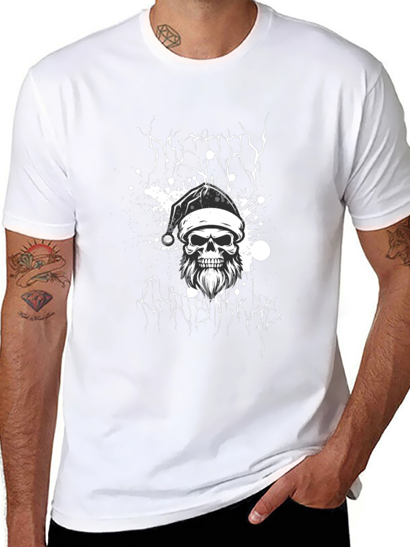 Merry Christmas Skull Graphic Tee - Black
