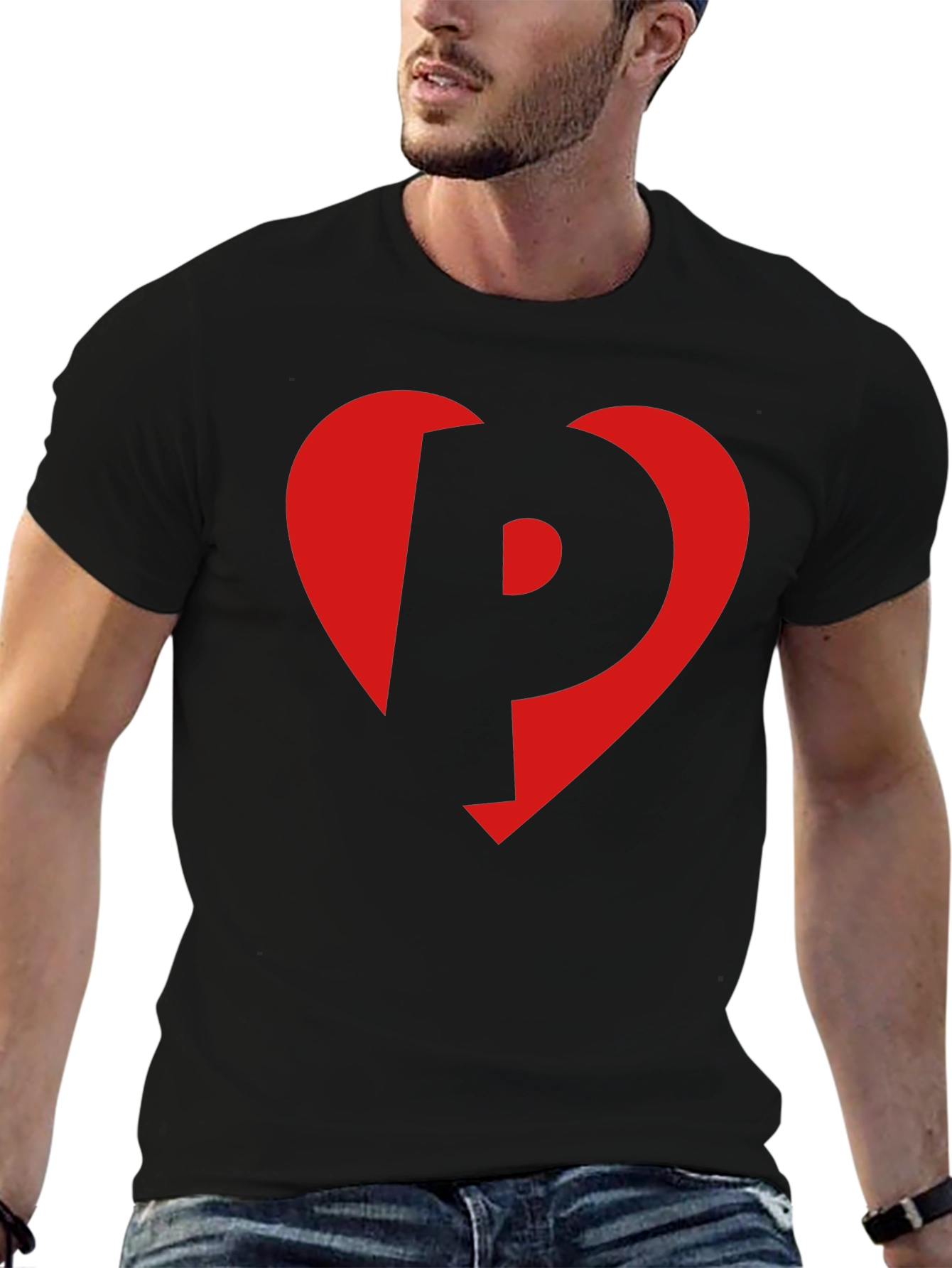 Heart P Graphic Tee - Stylish Black Cotton T-Shirt