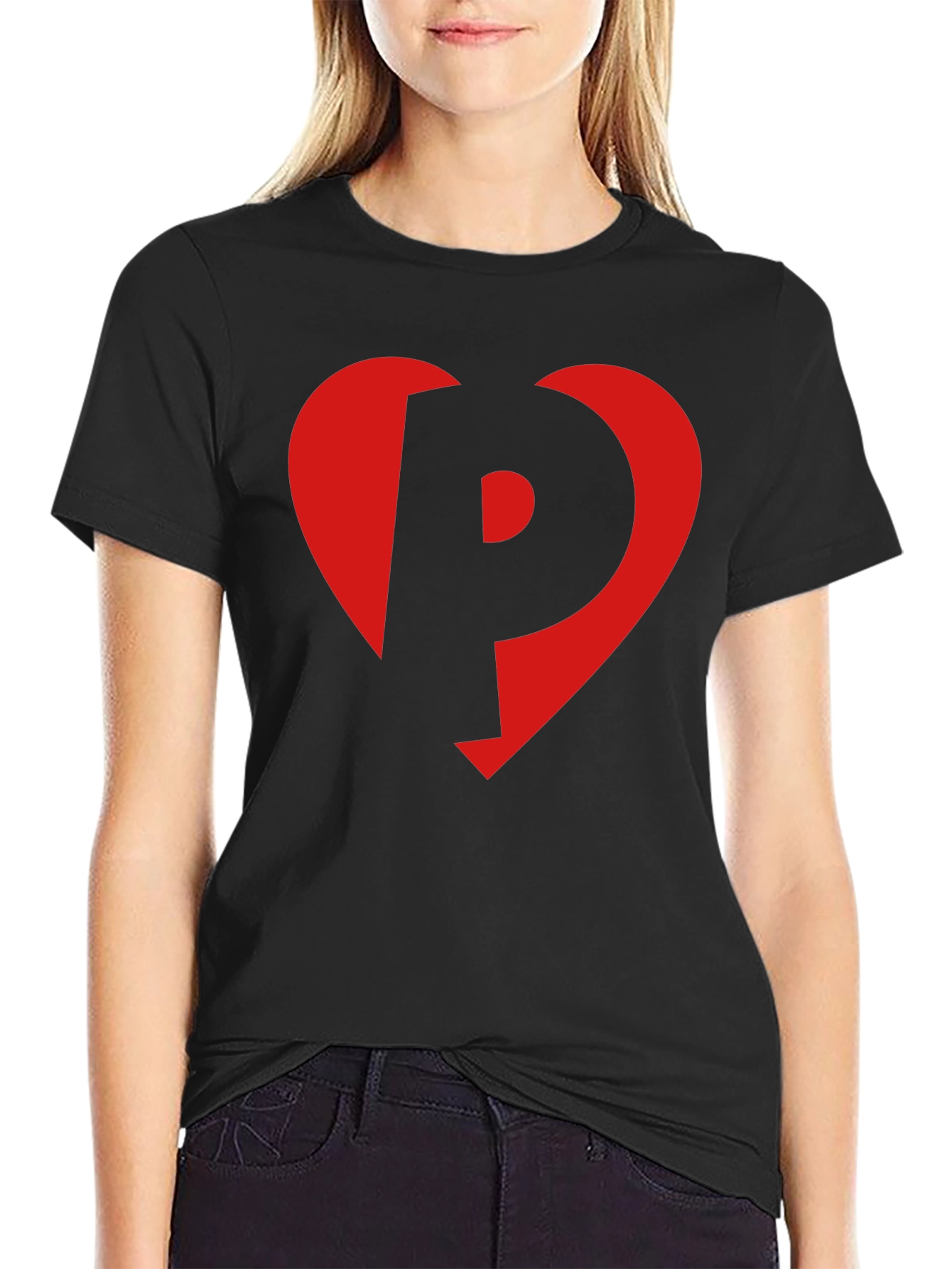 Heart P Graphic Tee - Stylish Black Cotton T-Shirt