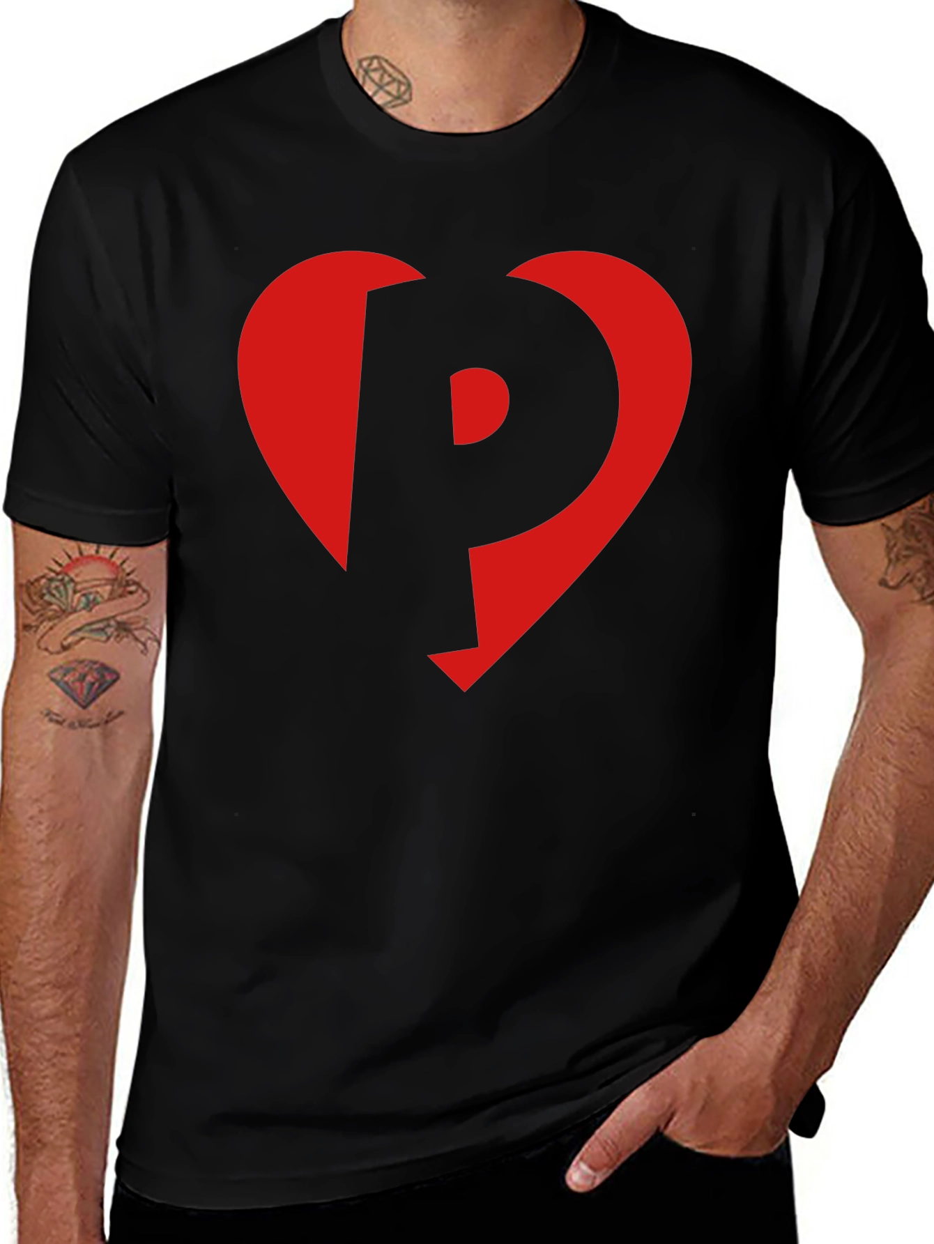 Heart P Graphic Tee - Stylish Black Cotton T-Shirt