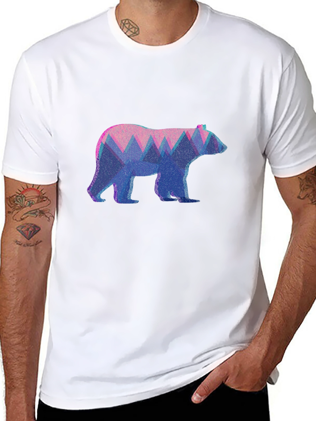 Geometric Bear Graphic Tee - Black